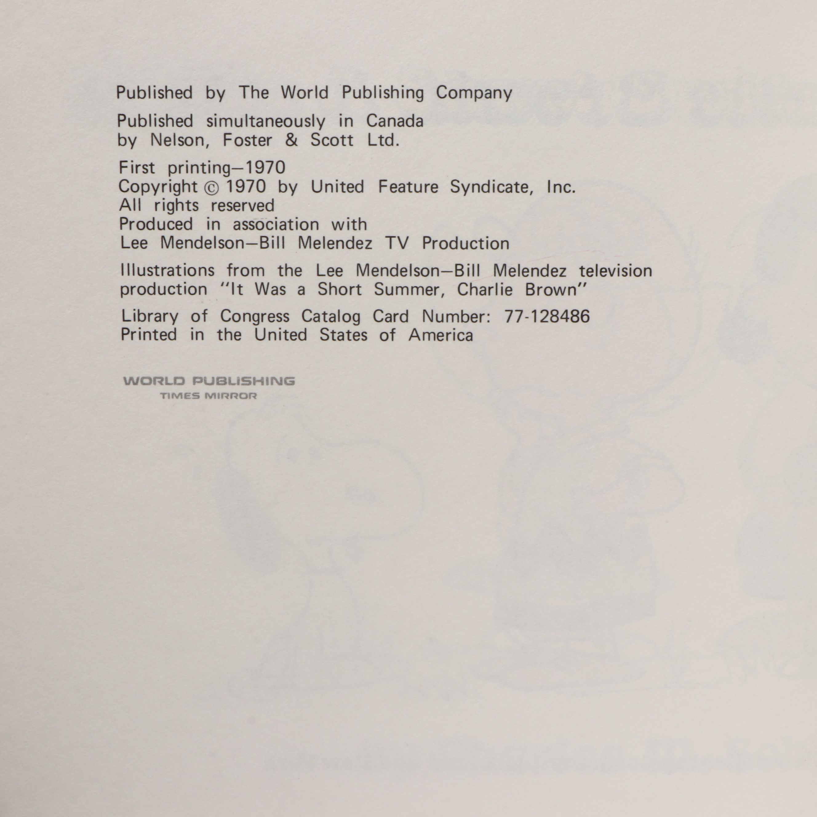 First Printing "It Was A Short Summer, Charlie Brown" by Charles M. Schulz, 1970