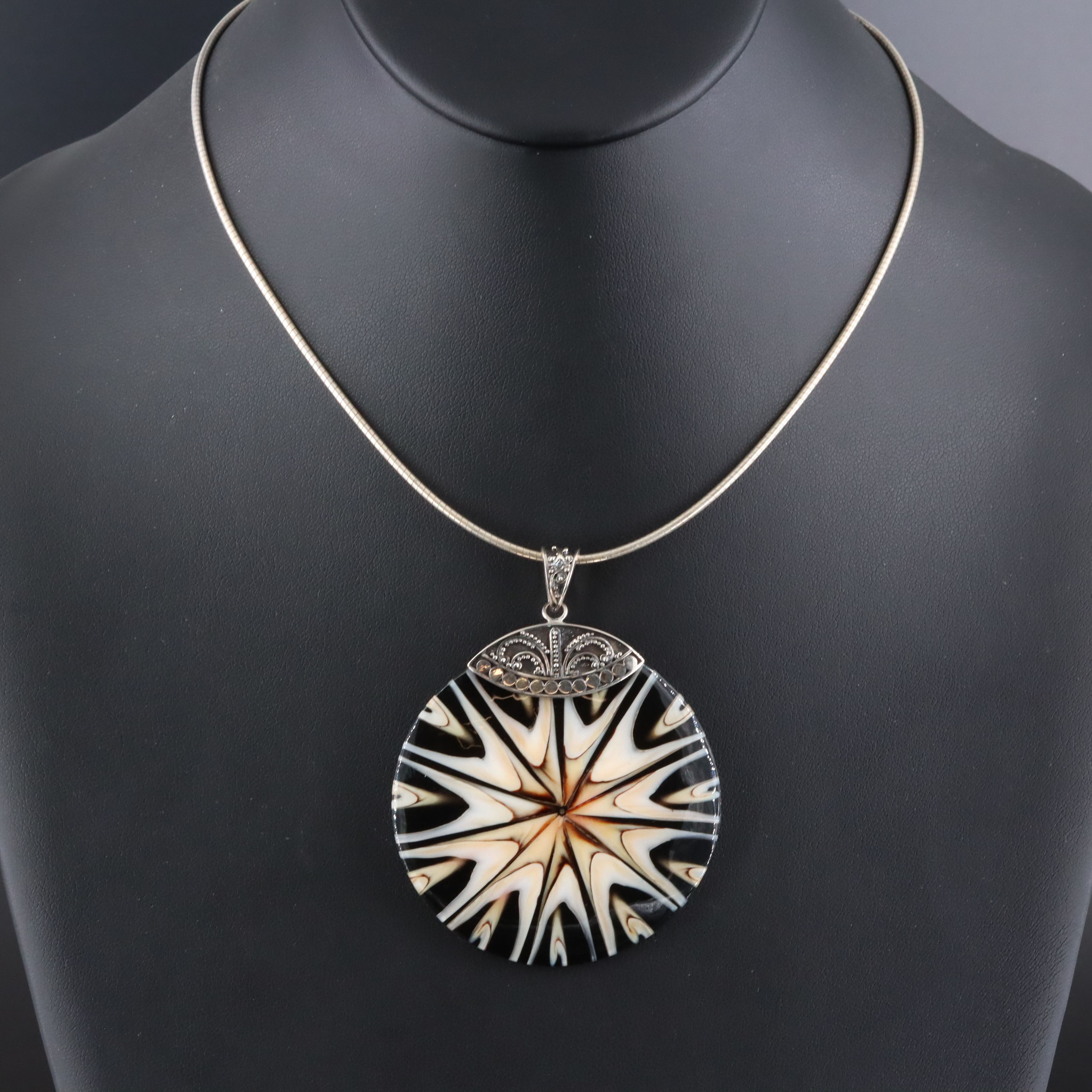 Sterling Shell Disc Pendant Necklace