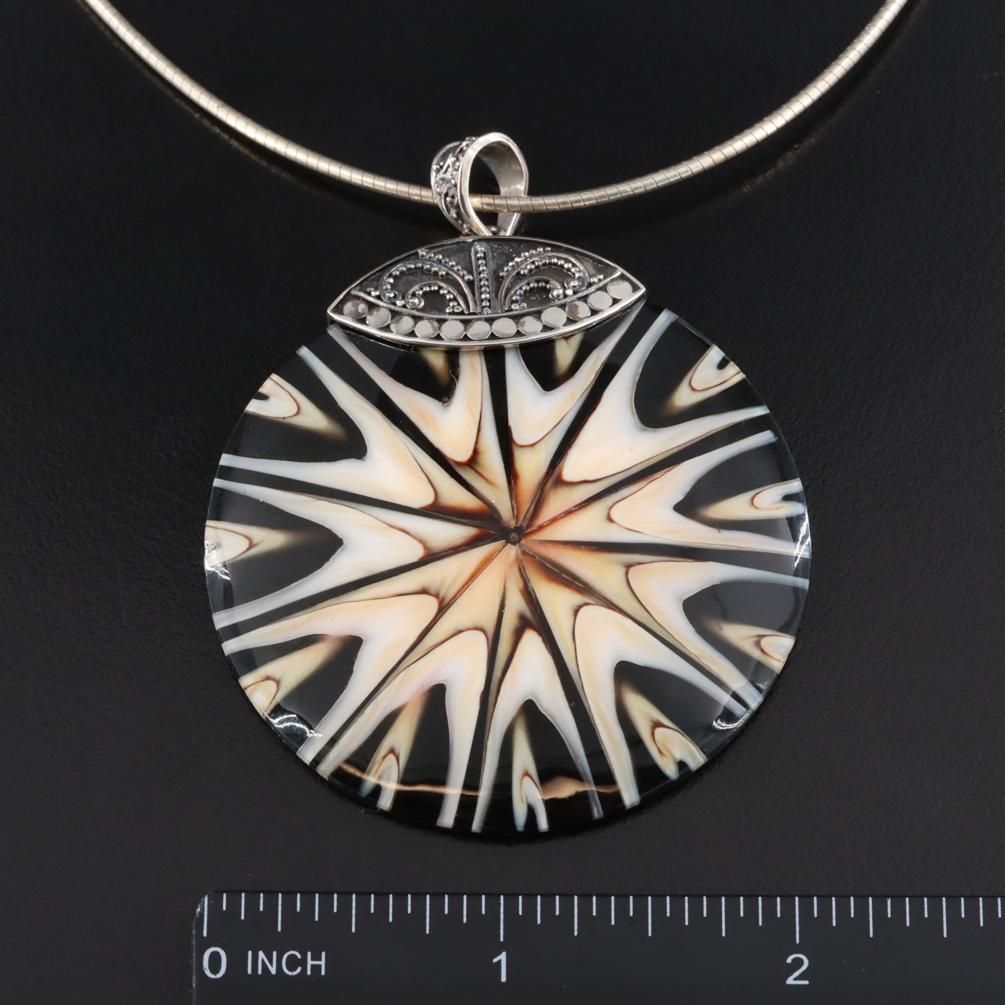 Sterling Shell Disc Pendant Necklace