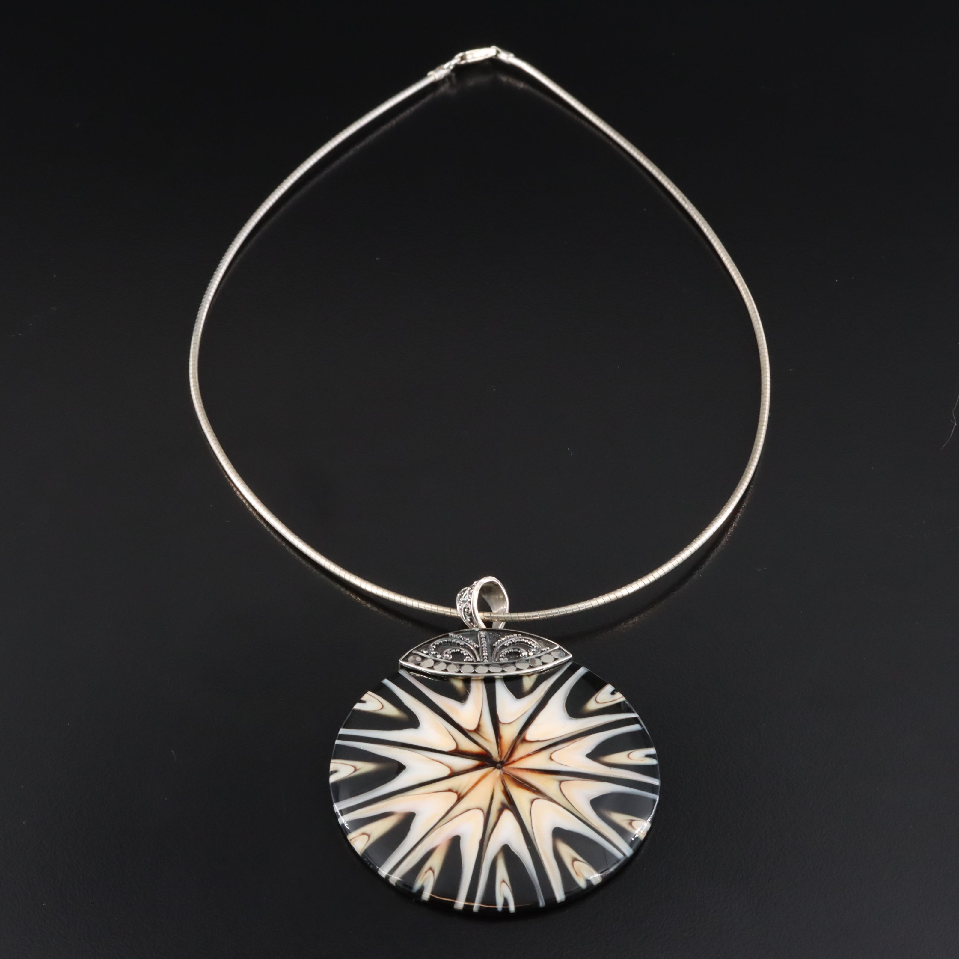 Sterling Shell Disc Pendant Necklace