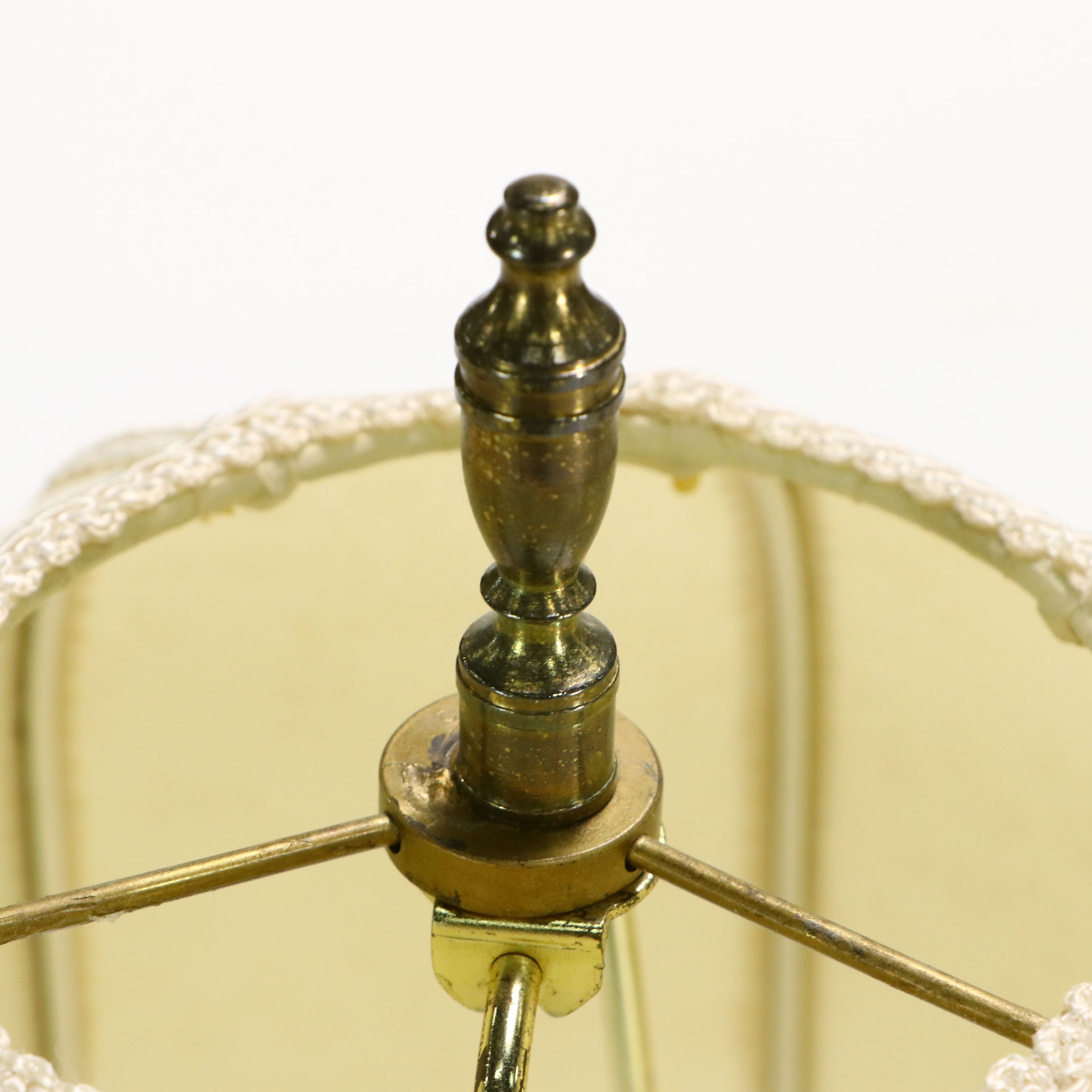 Art Nouveau Style Cast Spelter Figure Table Lamp with Victorian Satin Shade