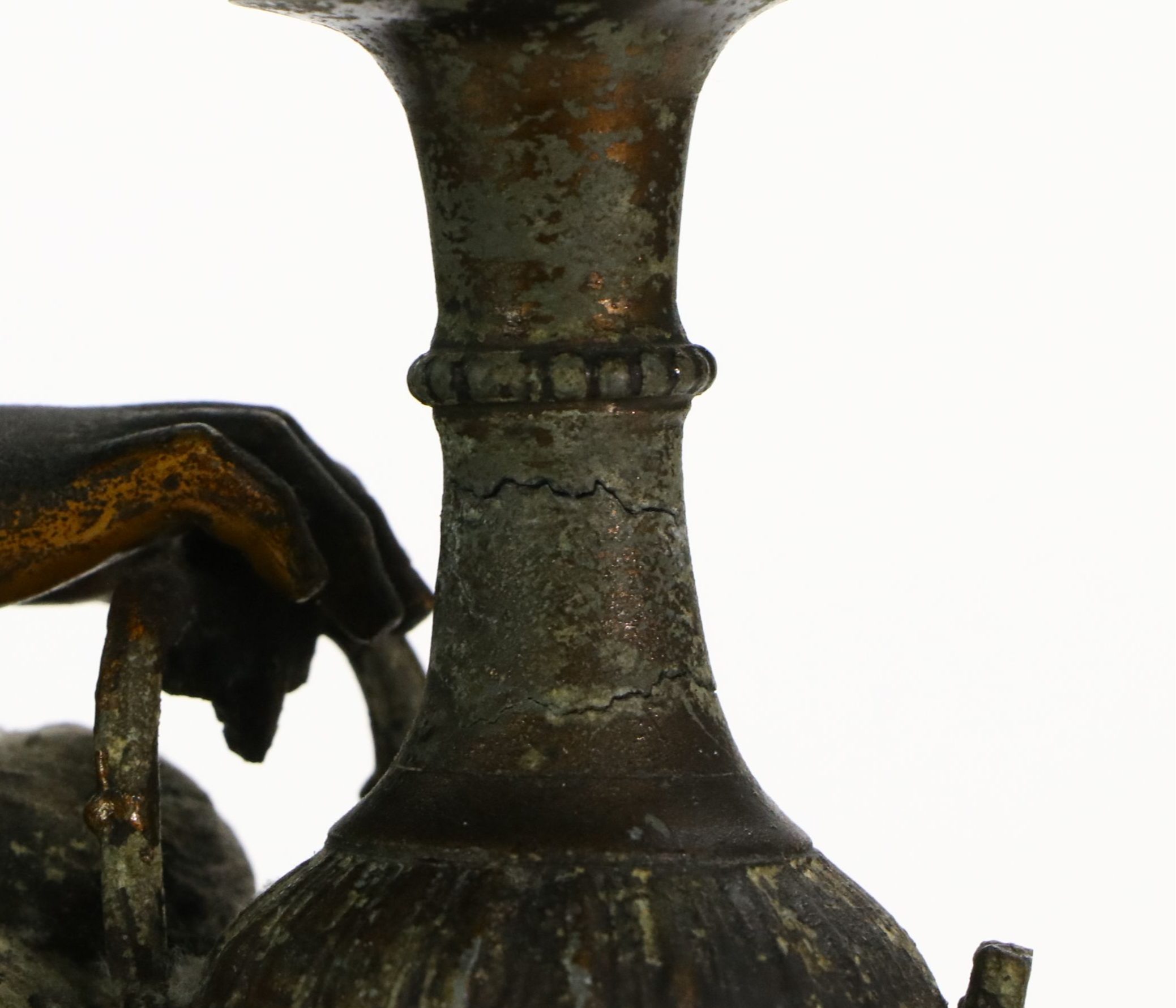 Art Nouveau Style Cast Spelter Figure Table Lamp with Victorian Satin Shade