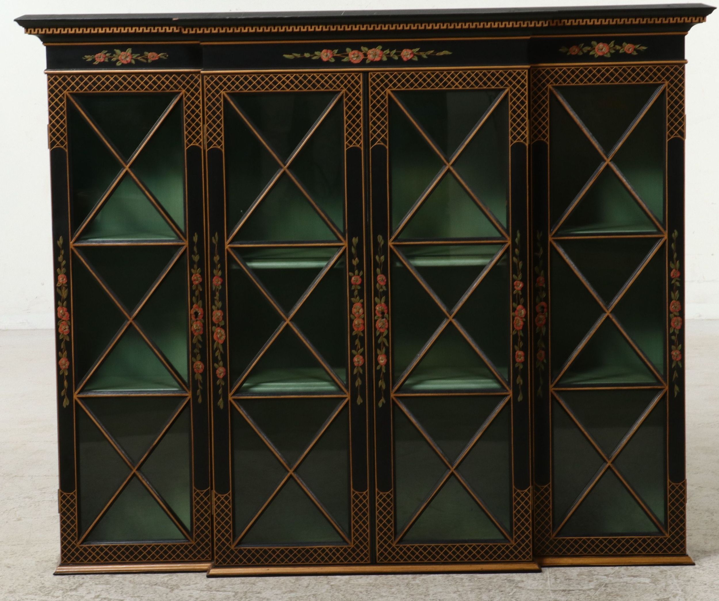 Chinese Style Lacquered Breakfront China Cabinet