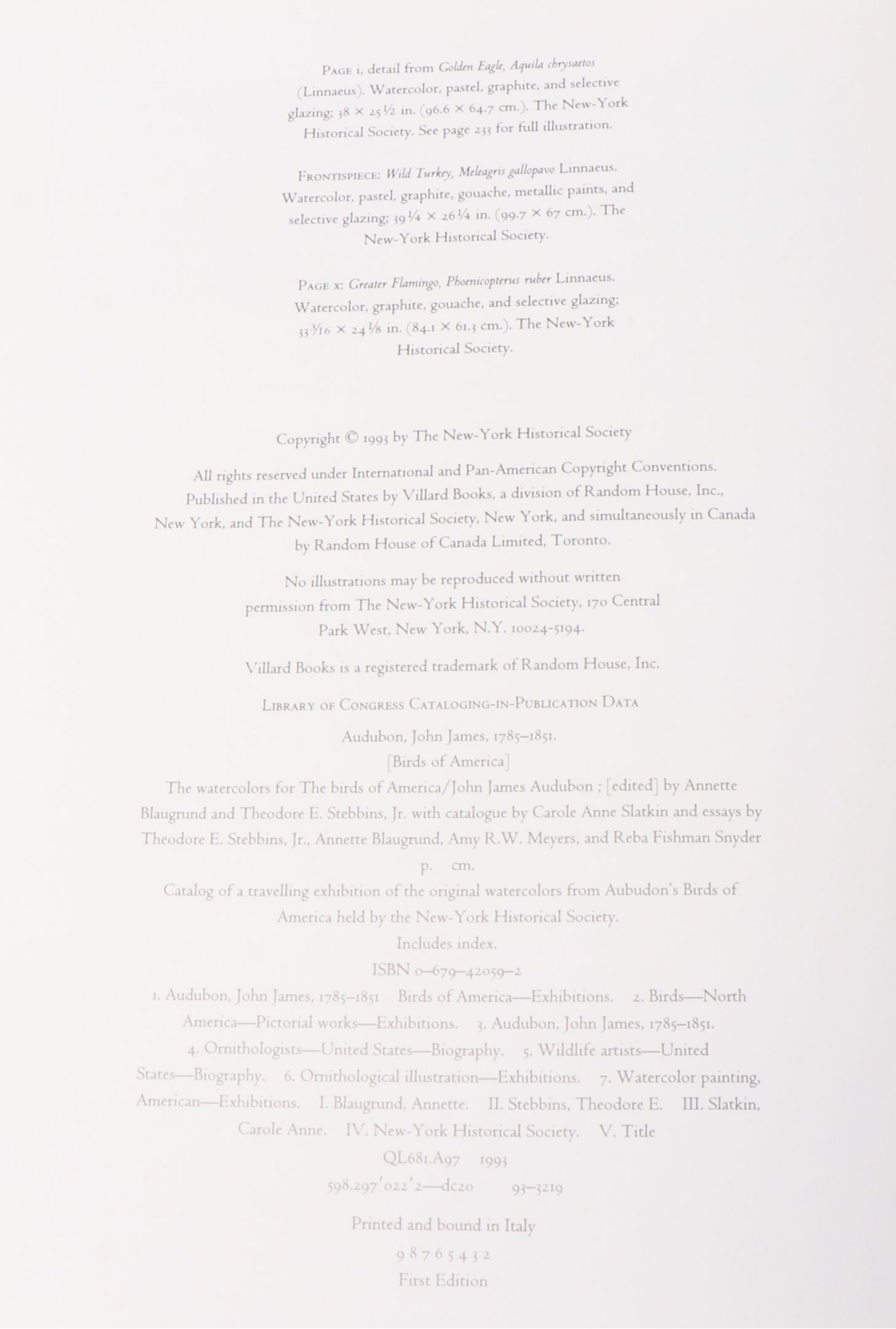 First Printing "John James Audubon: Watercolors for The Birds of America," 1993