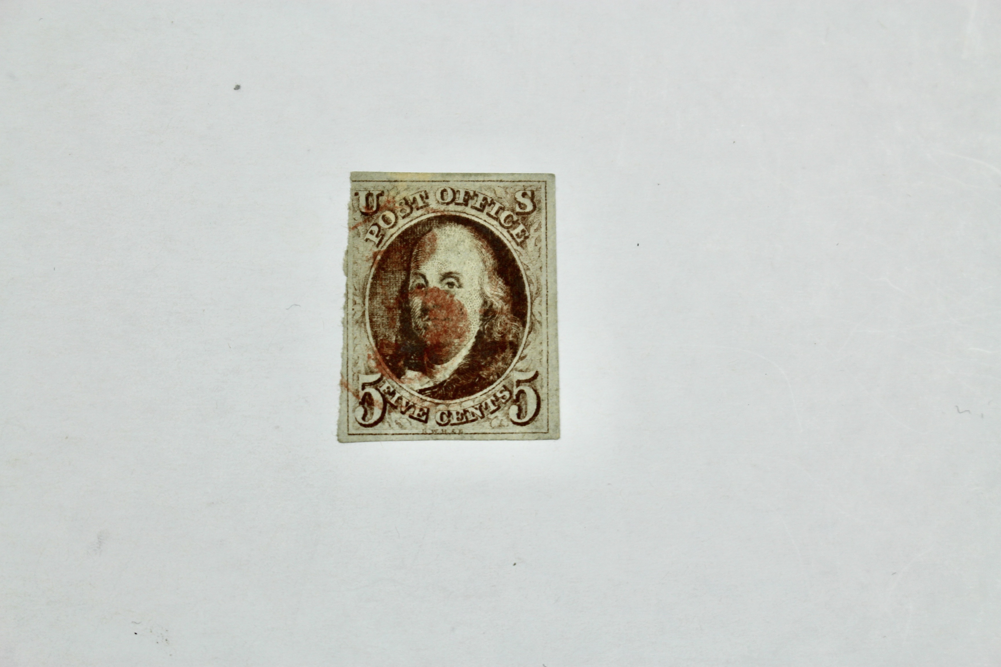 1847 U.S. Franklin 5-Cent Postage Stamp, Scott #1, First U.S. Stamp