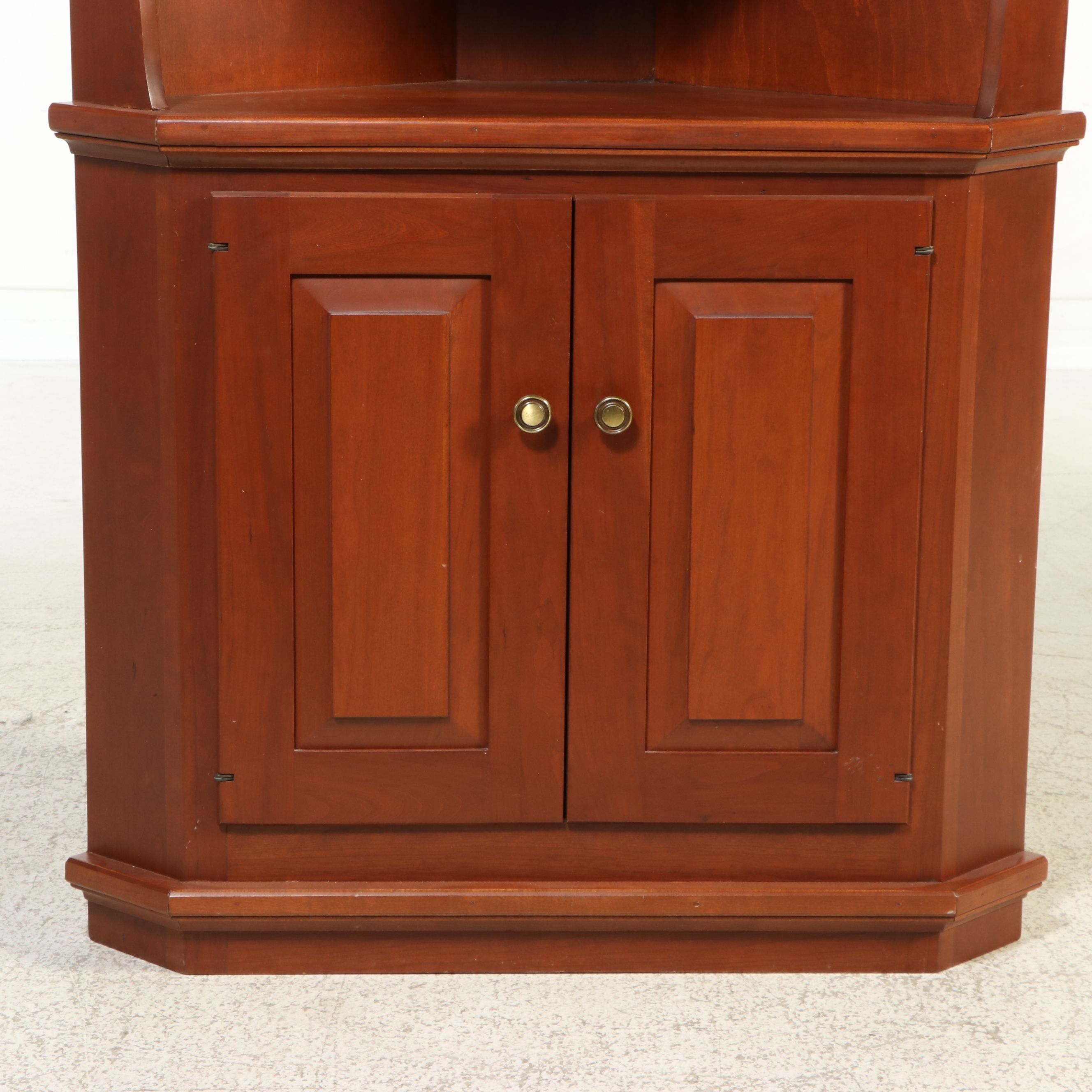 Two-Piece Cherry Finish Corner Cabinet