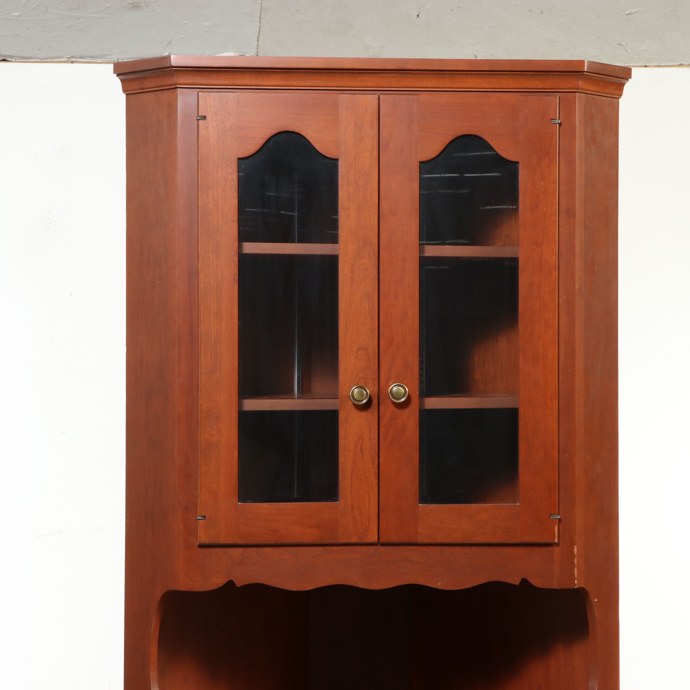 Two-Piece Cherry Finish Corner Cabinet