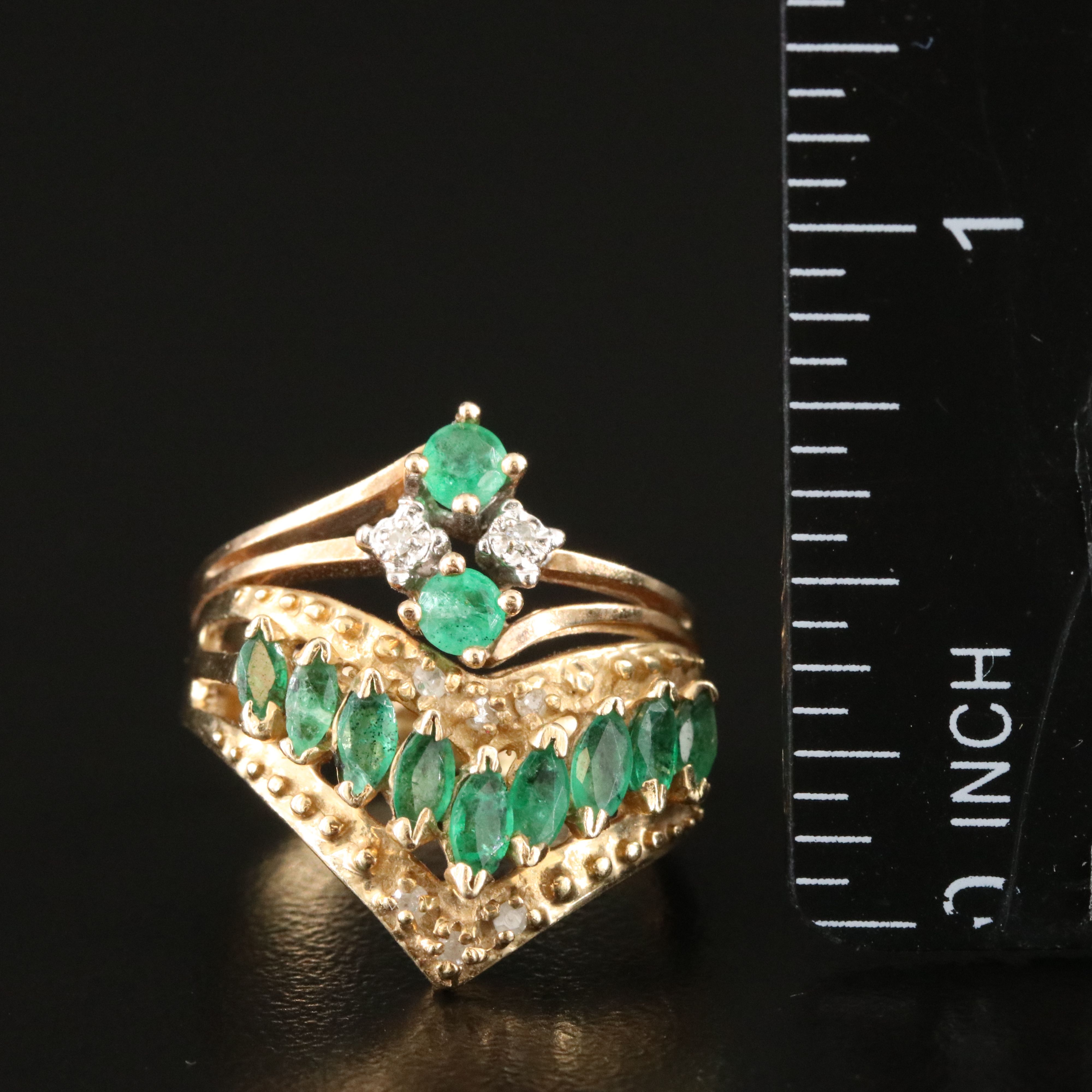 10K Emerald and Diamond Ring