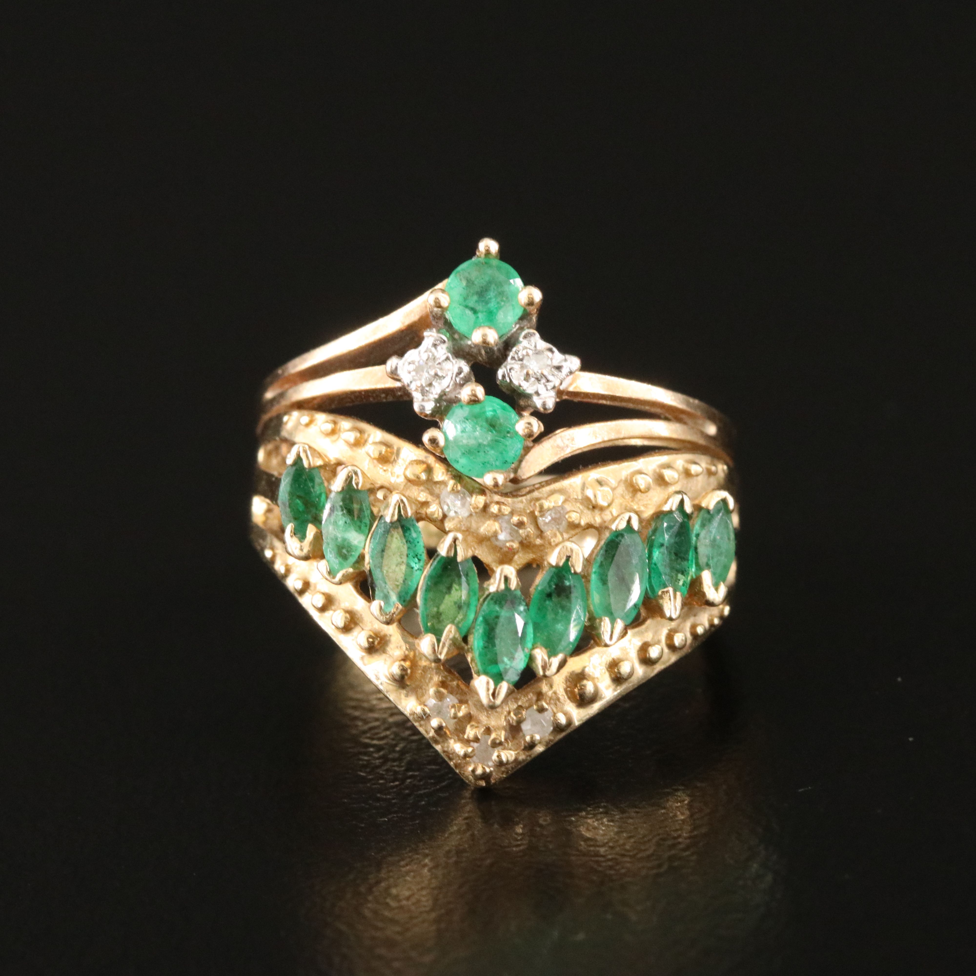 10K Emerald and Diamond Ring