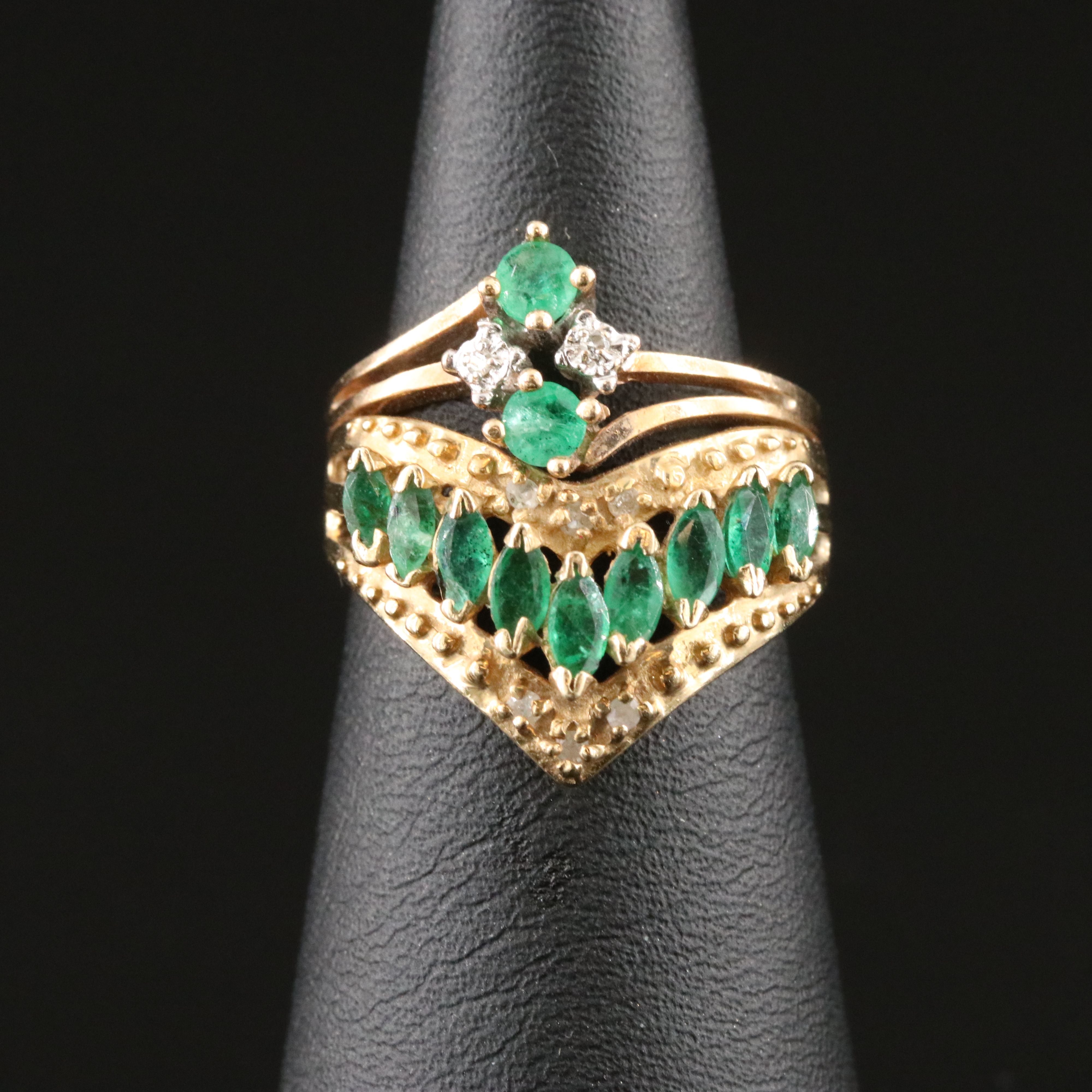 10K Emerald and Diamond Ring