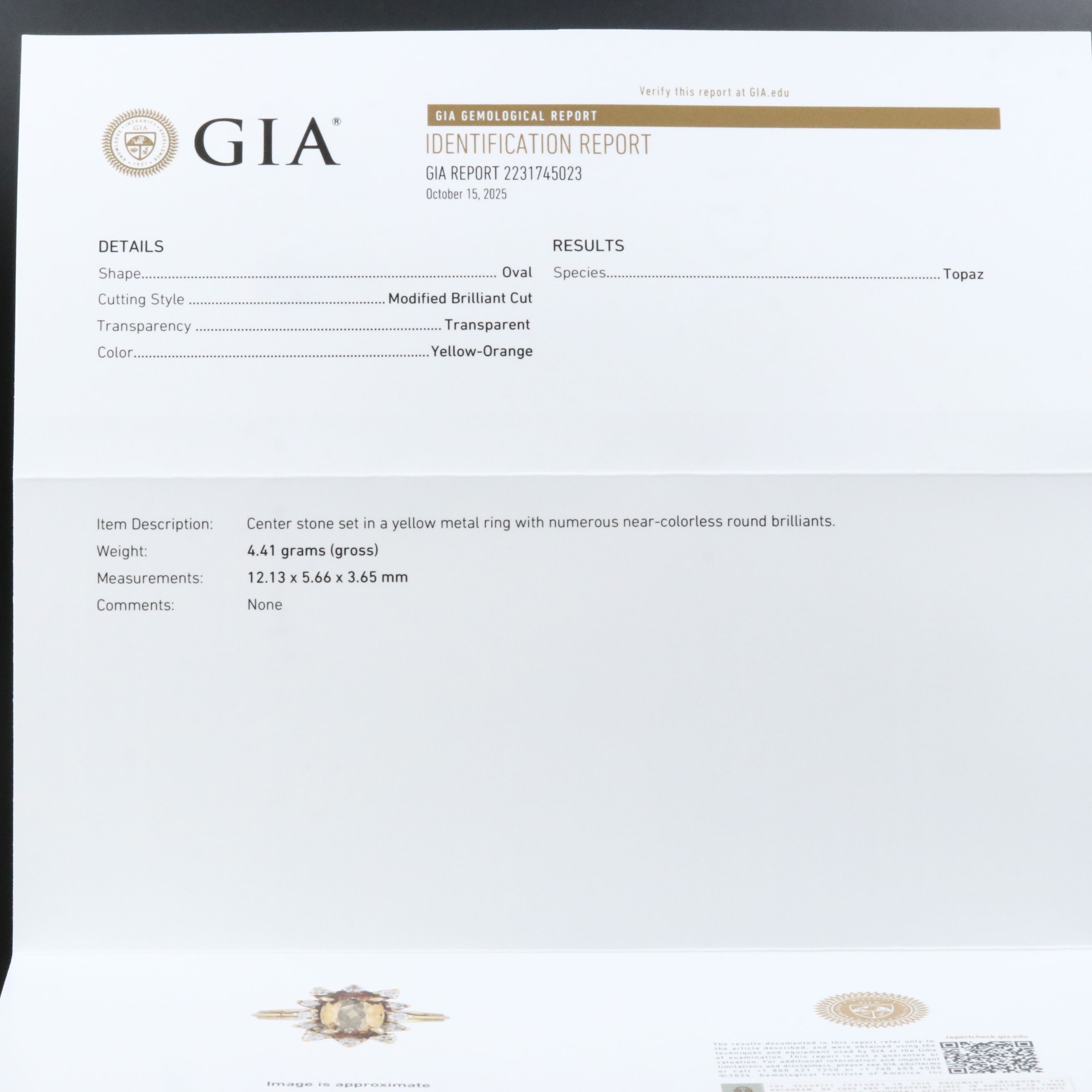 18K 1.86 CT Topaz and Diamond Ring with GIA Report