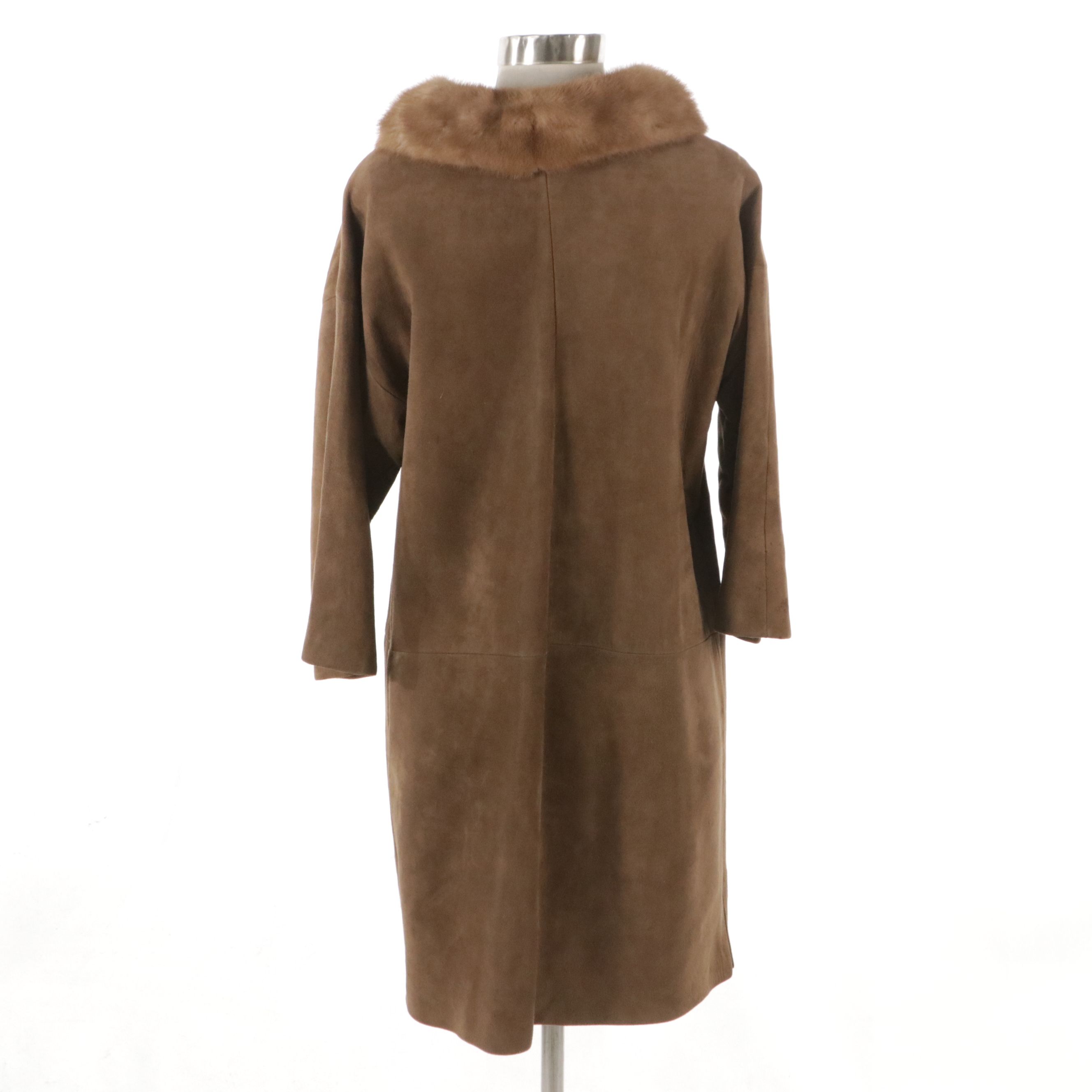 Double-Breasted Suede Coat with Mink Fur Collar, Vintage