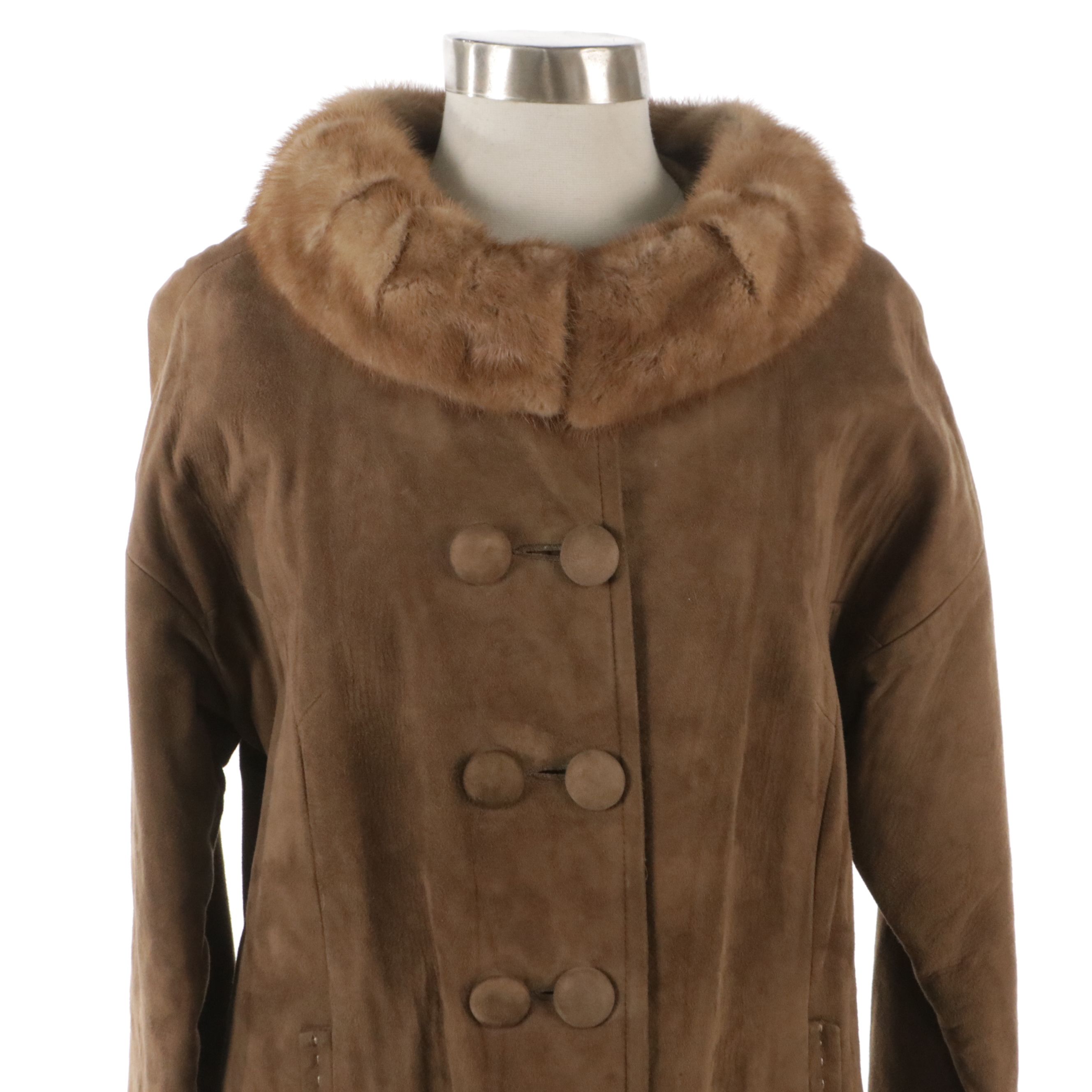 Double-Breasted Suede Coat with Mink Fur Collar, Vintage