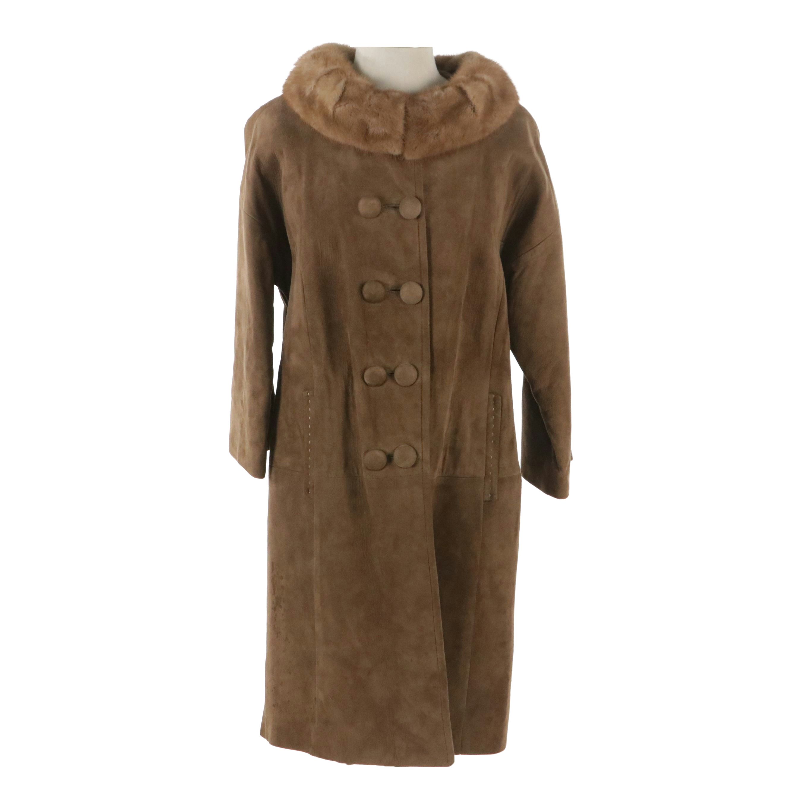 Double-Breasted Suede Coat with Mink Fur Collar, Vintage
