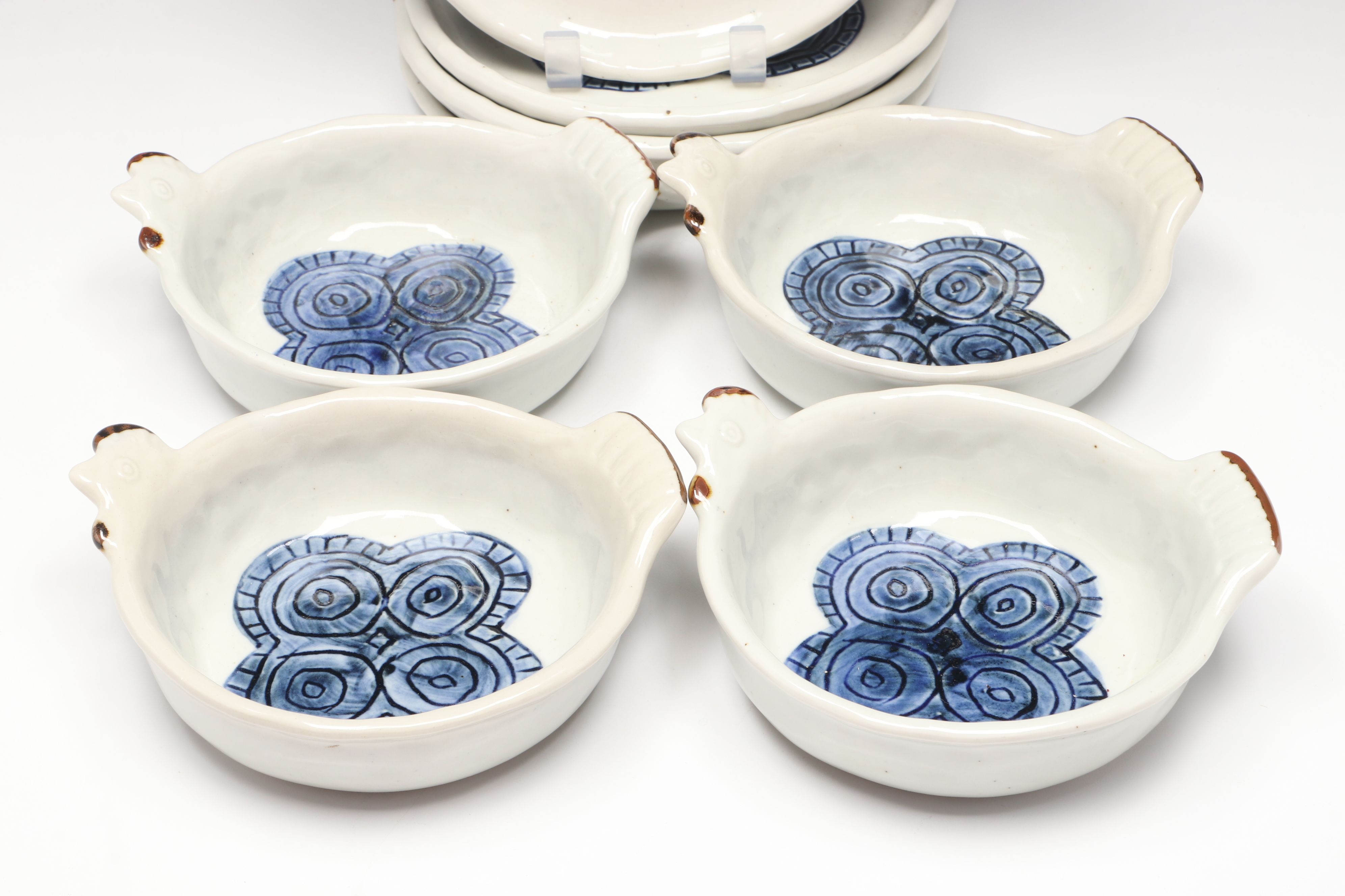 Japanese Handmade Ceramic Handled Bowls and Plates