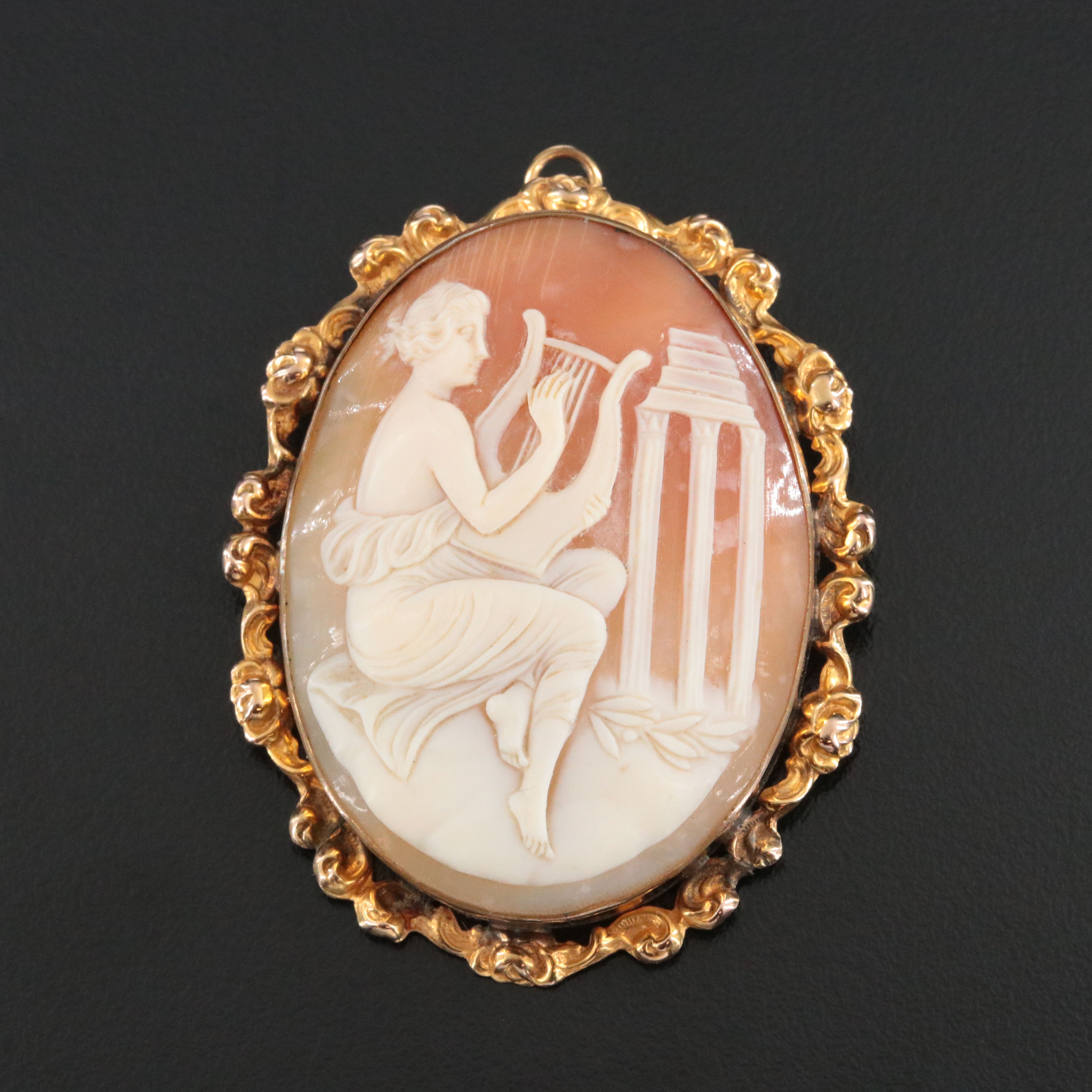 Vintage Shell Cameo Muse Converter Brooch
