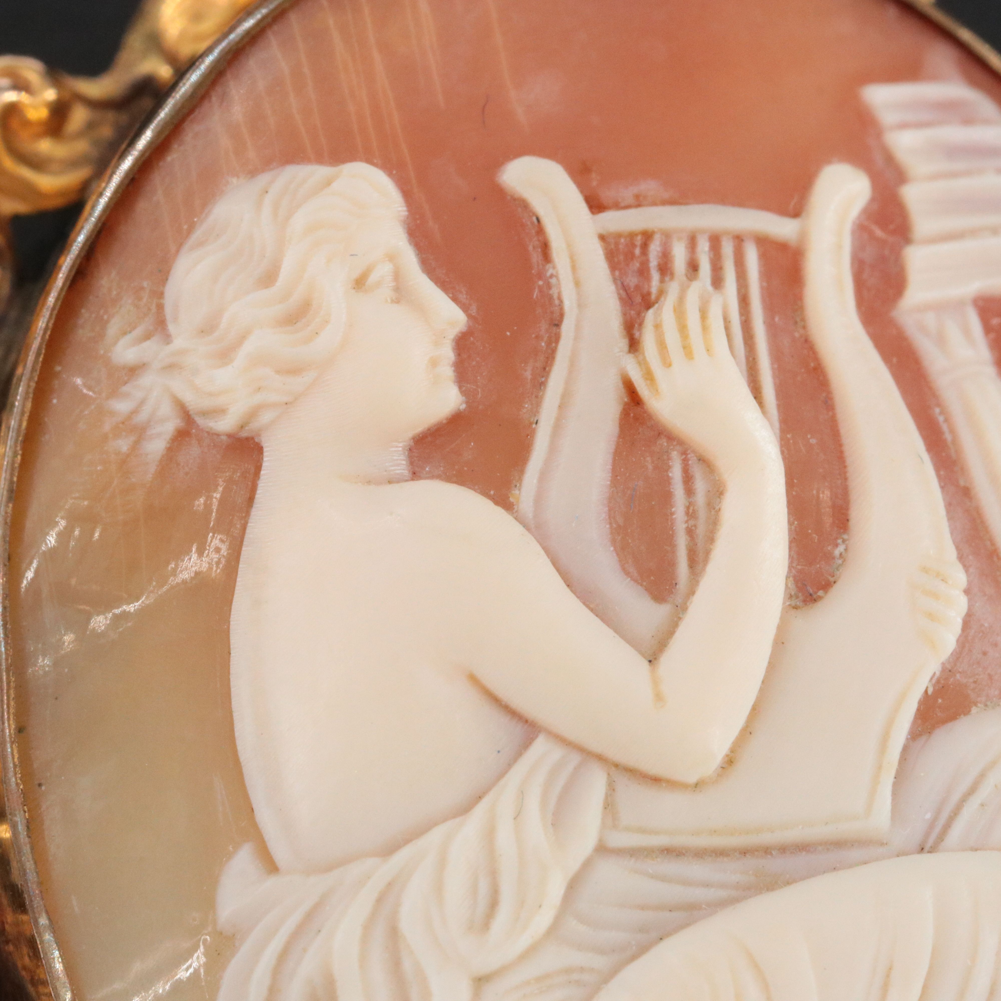 Vintage Shell Cameo Muse Converter Brooch