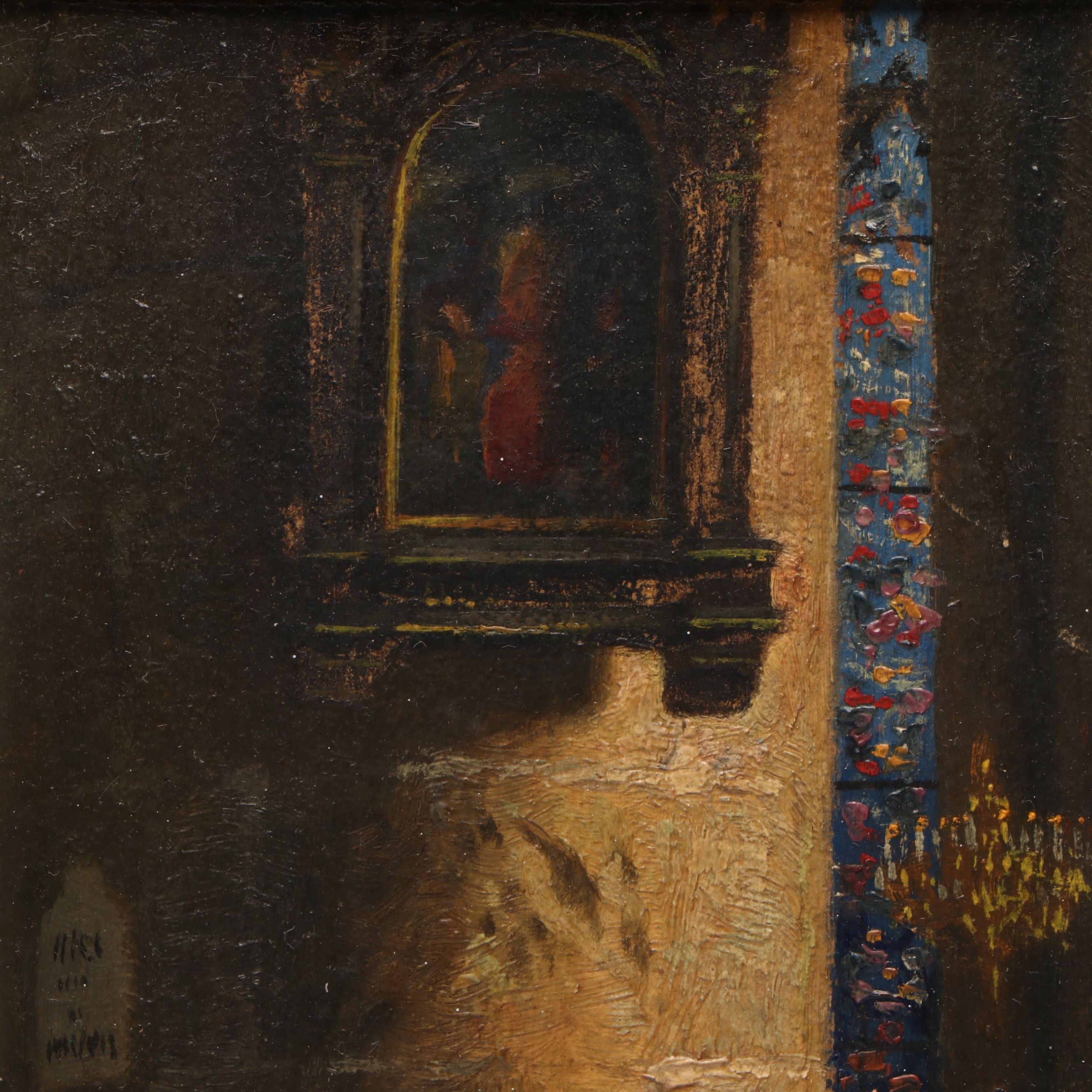 Henri Pringuet Church Interior Oil Painting