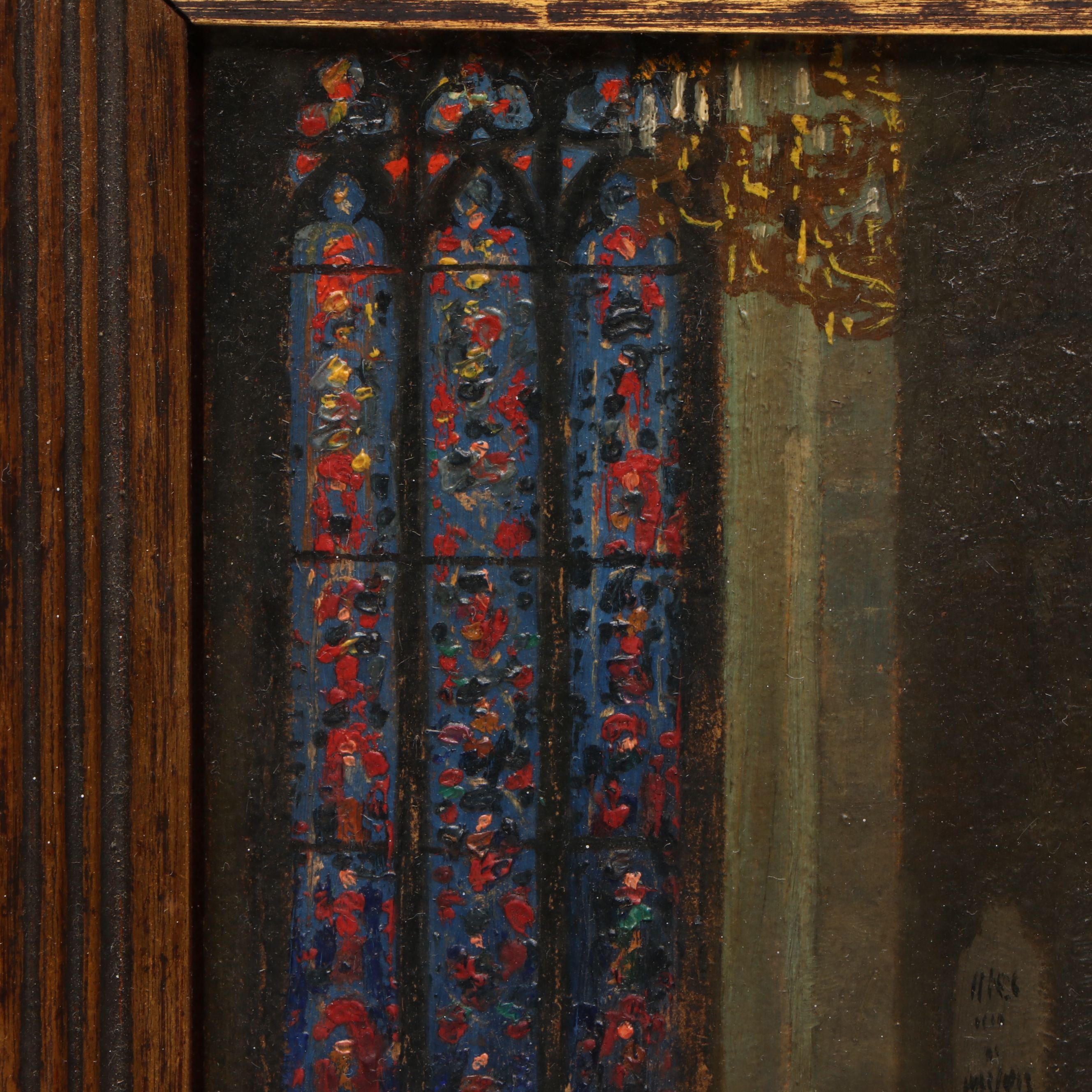Henri Pringuet Church Interior Oil Painting