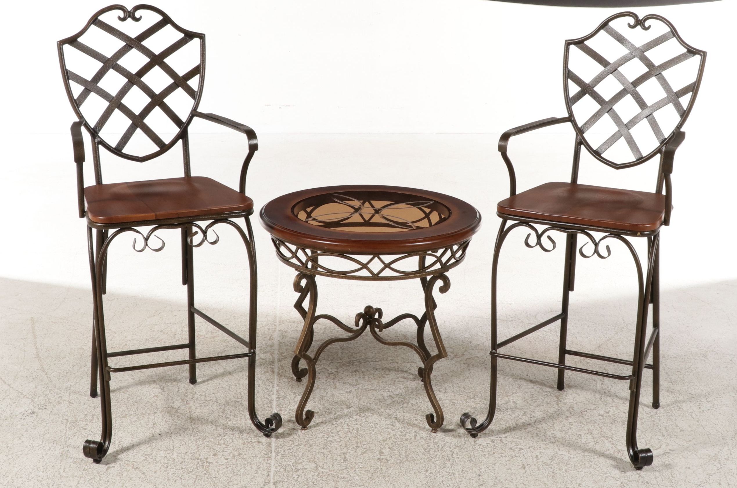 Keller Furniture Metal and Wood Barstools and Side Table, Late 20th Century