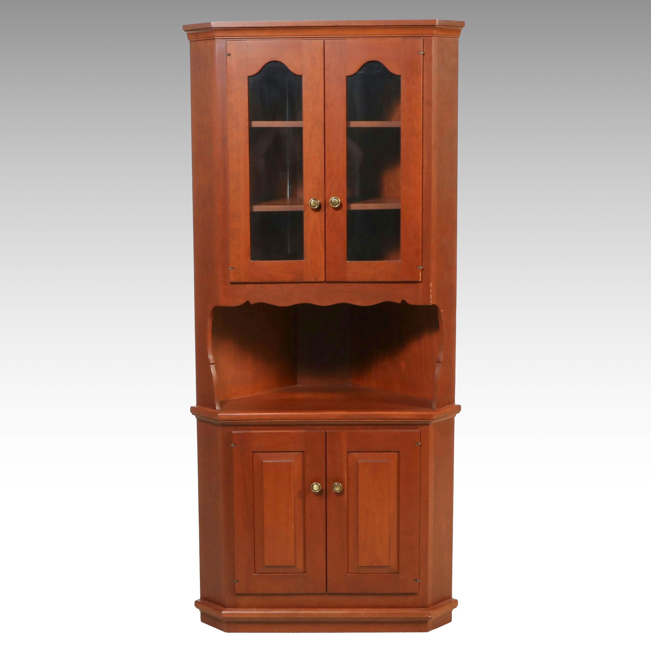 Two-Piece Cherry Finish Corner Cabinet