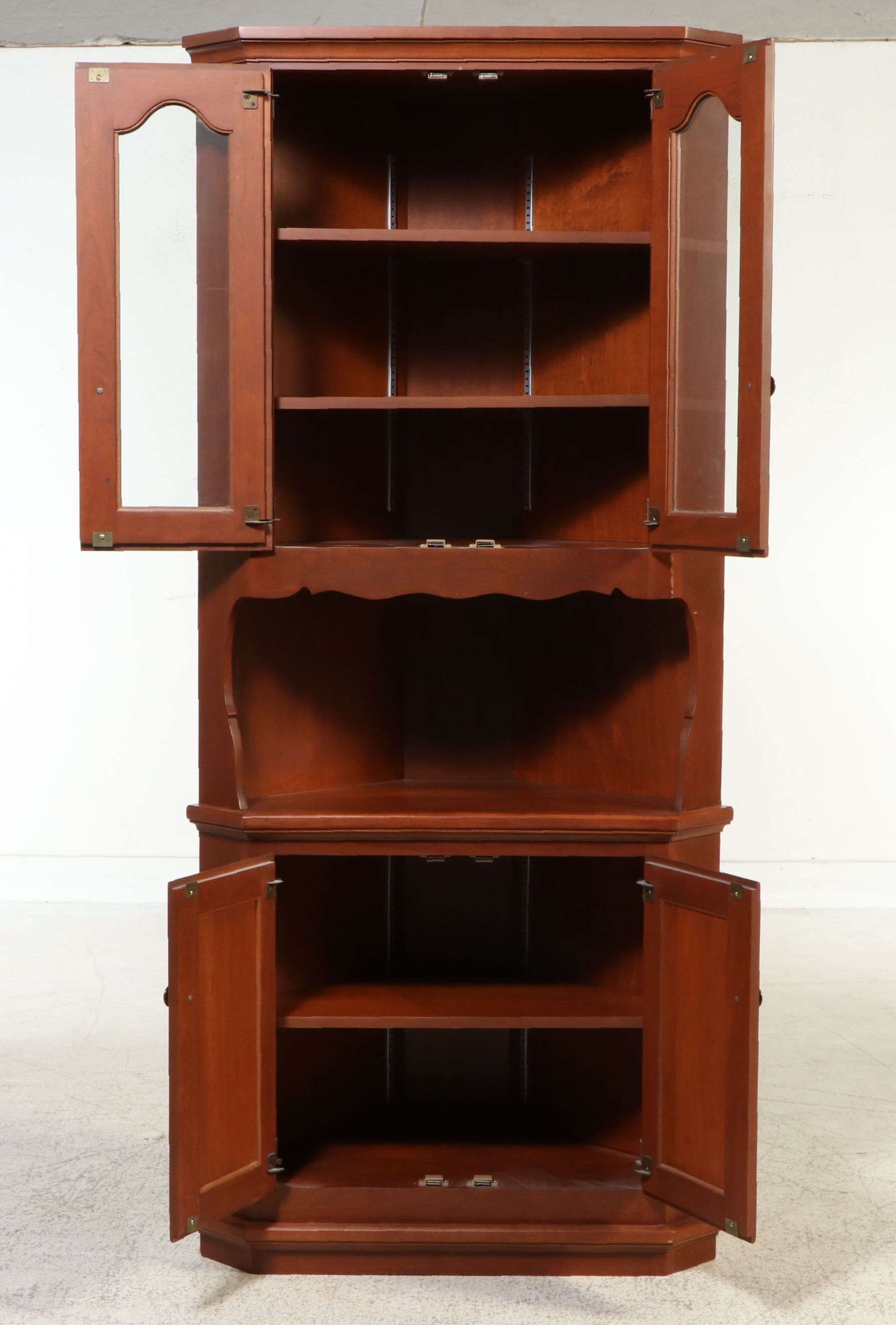 Two-Piece Cherry Finish Corner Cabinet