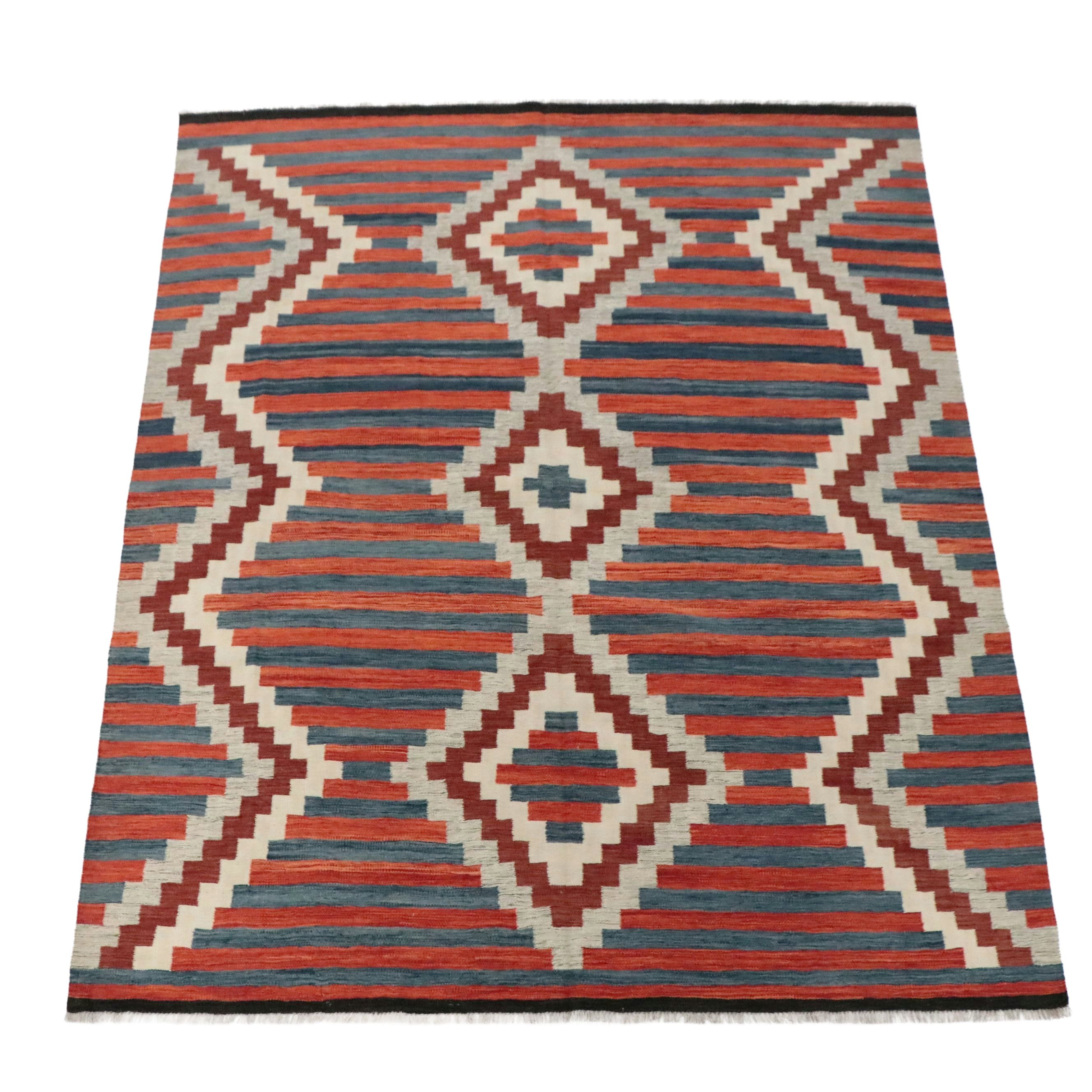 8'2 x 9'11 Handwoven Pakistani Geometric Modern Kilim Area Rug