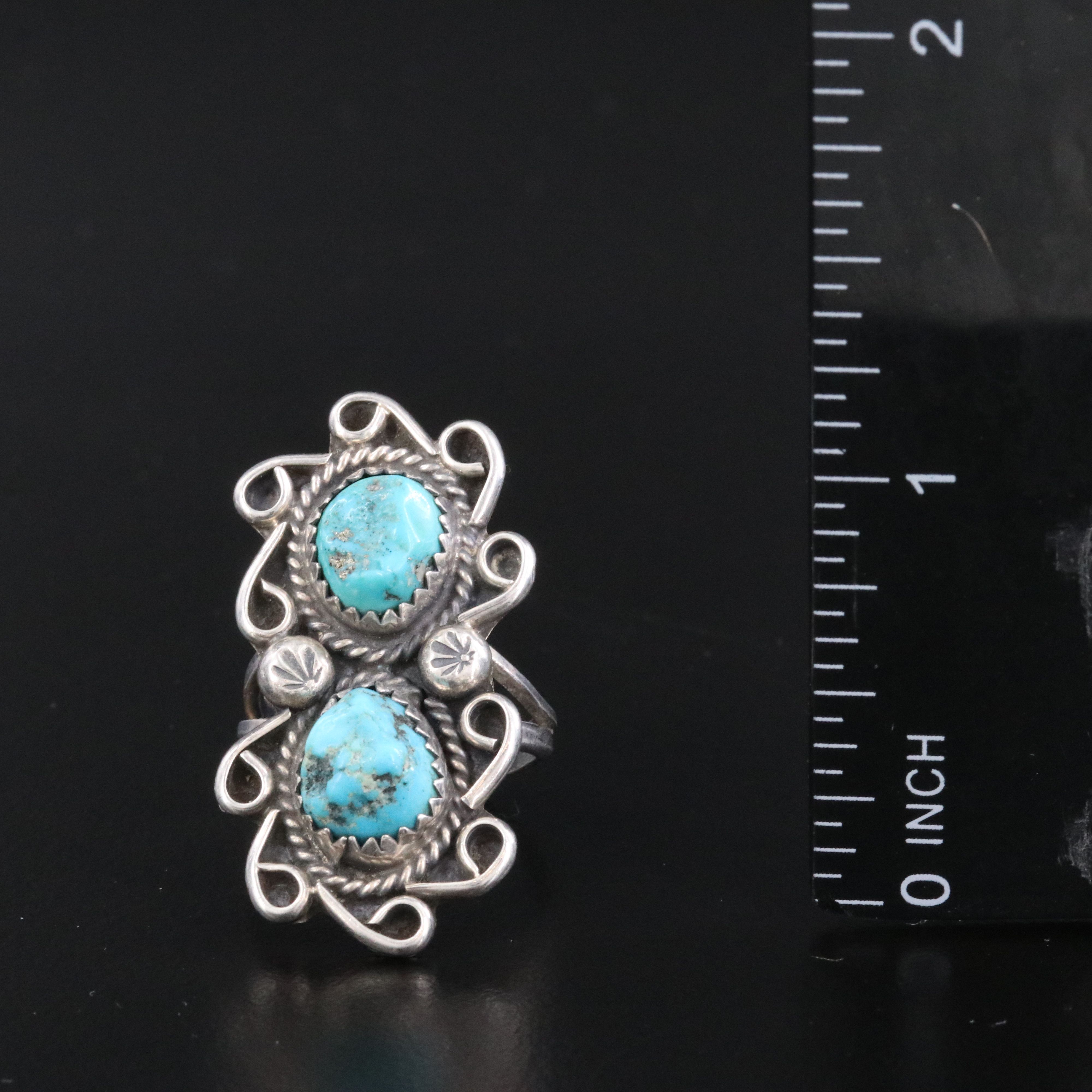 Southwestern Sterling and Turquoise Ring with Swirling Wind