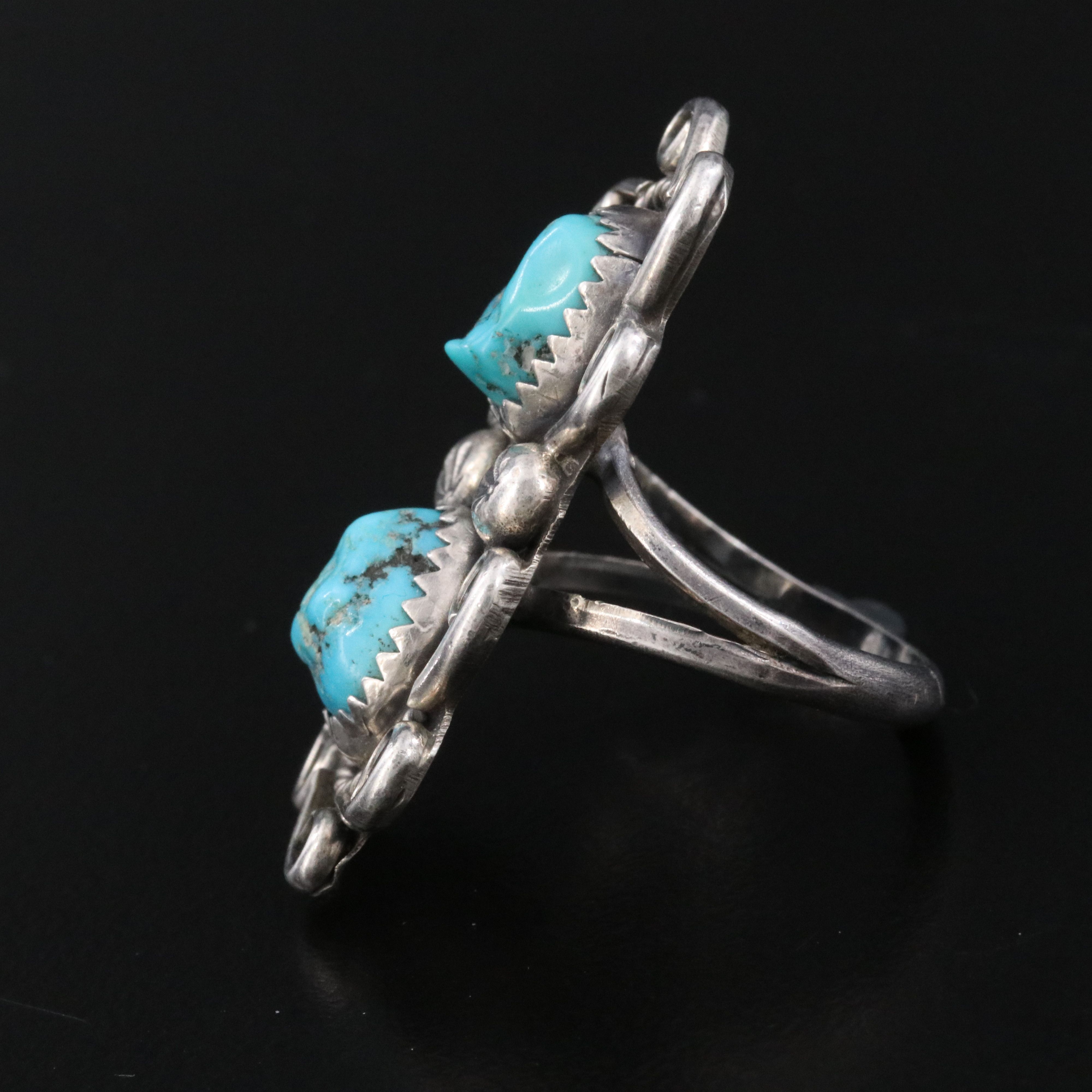 Southwestern Sterling and Turquoise Ring with Swirling Wind