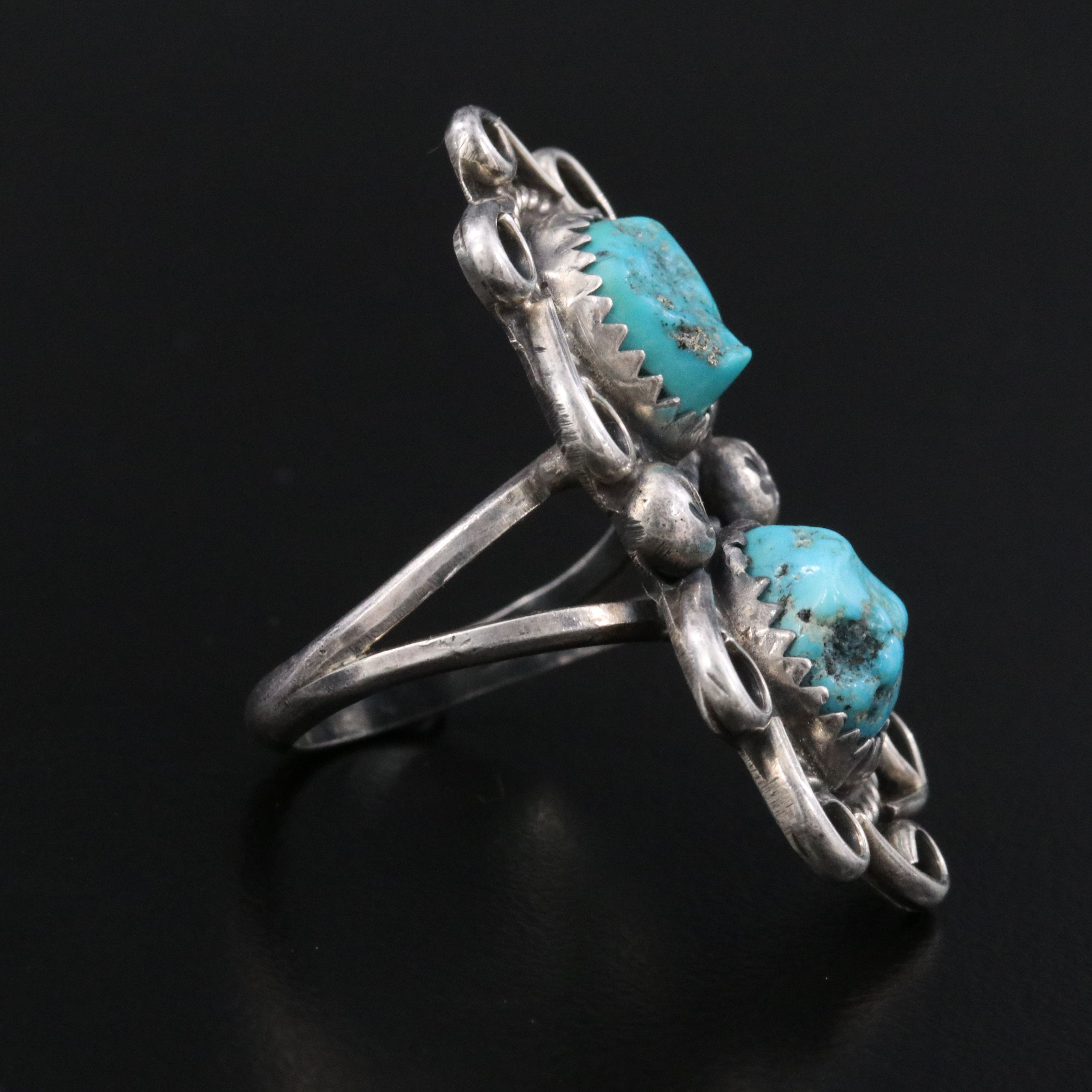 Southwestern Sterling and Turquoise Ring with Swirling Wind
