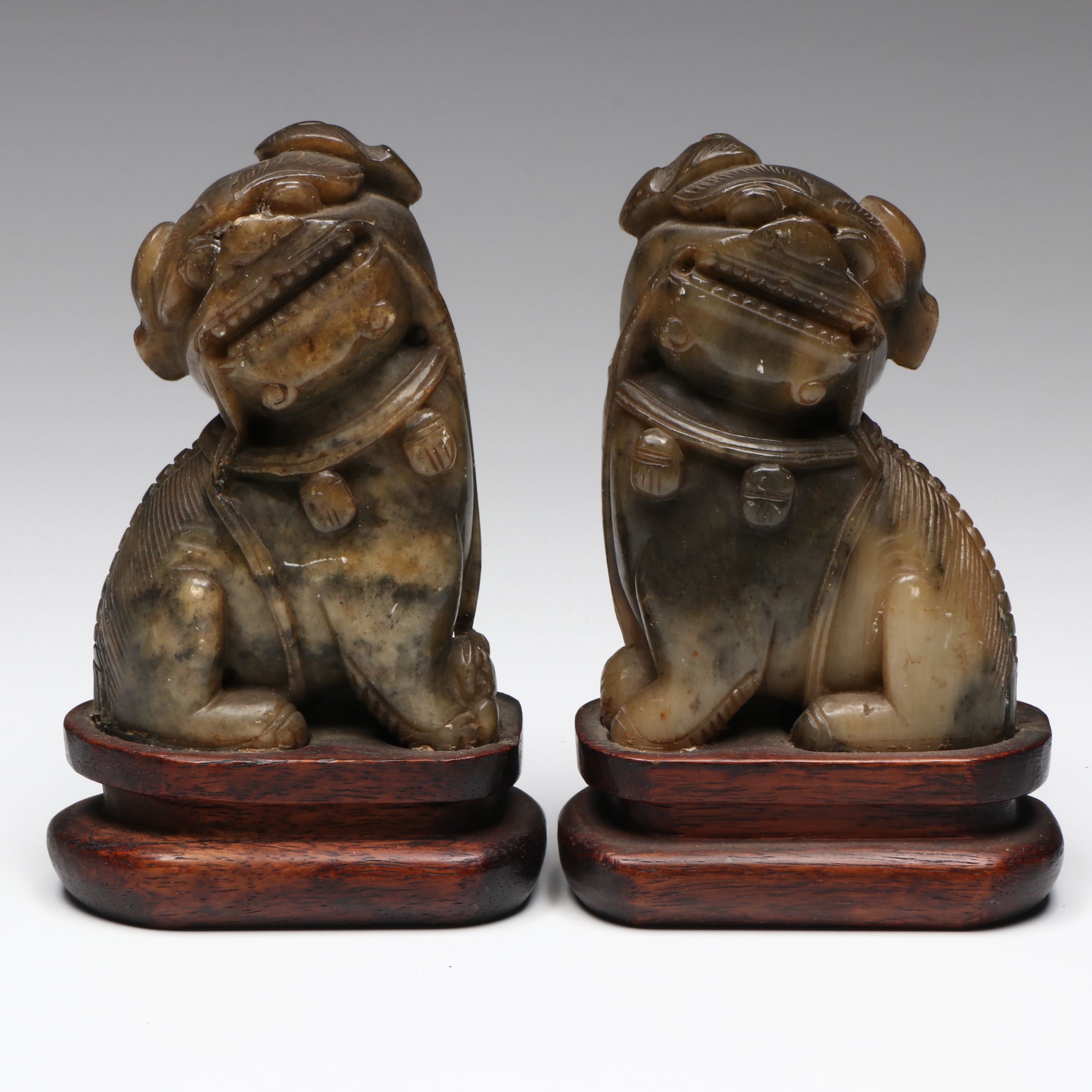 Antique Chinese Carved Soapstone Guardian Lions