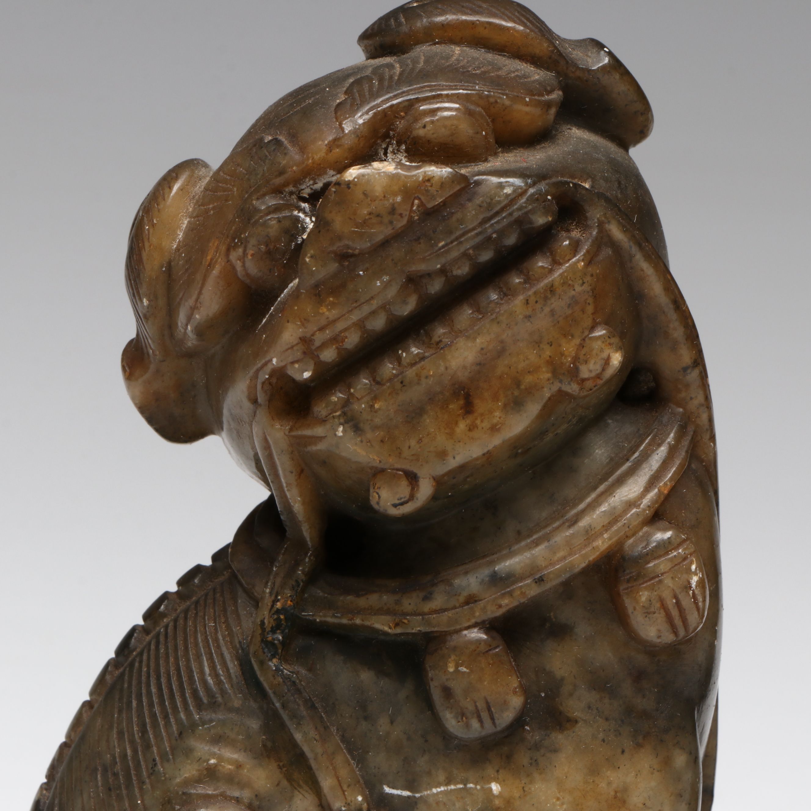 Antique Chinese Carved Soapstone Guardian Lions