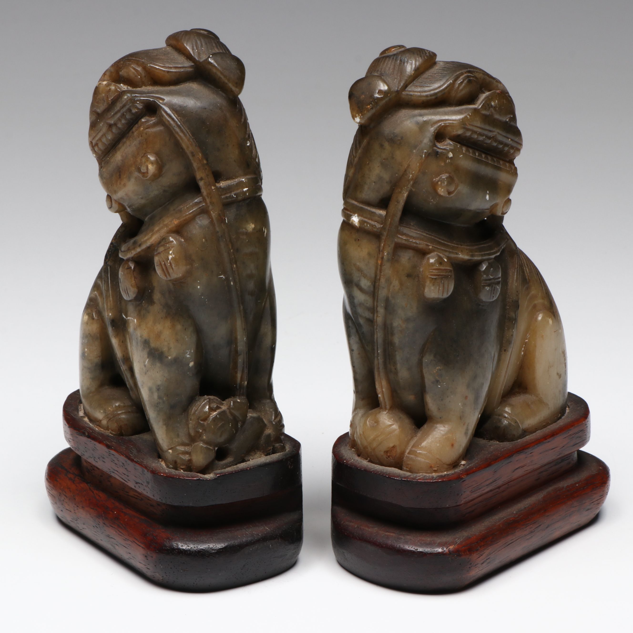 Antique Chinese Carved Soapstone Guardian Lions