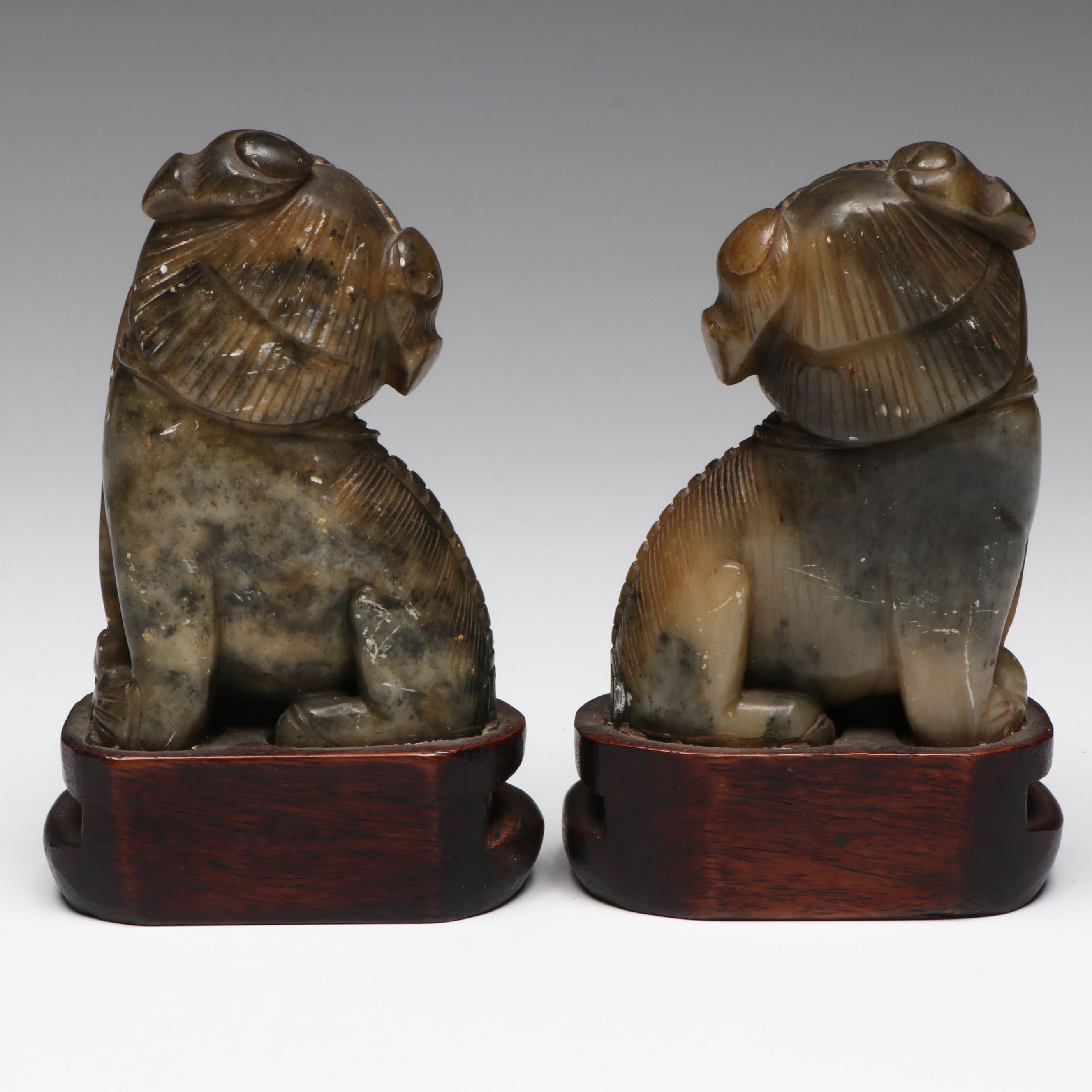 Antique Chinese Carved Soapstone Guardian Lions