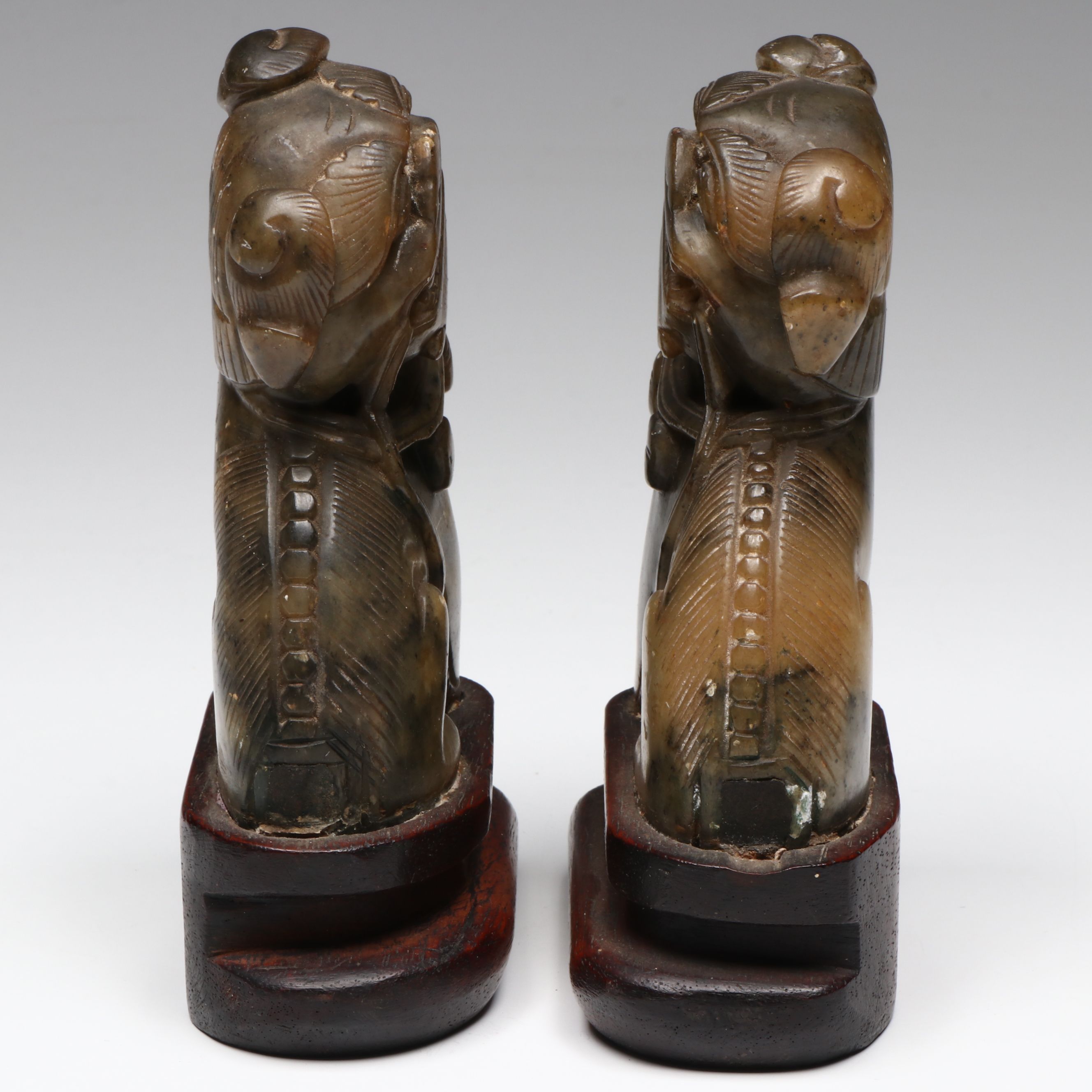 Antique Chinese Carved Soapstone Guardian Lions