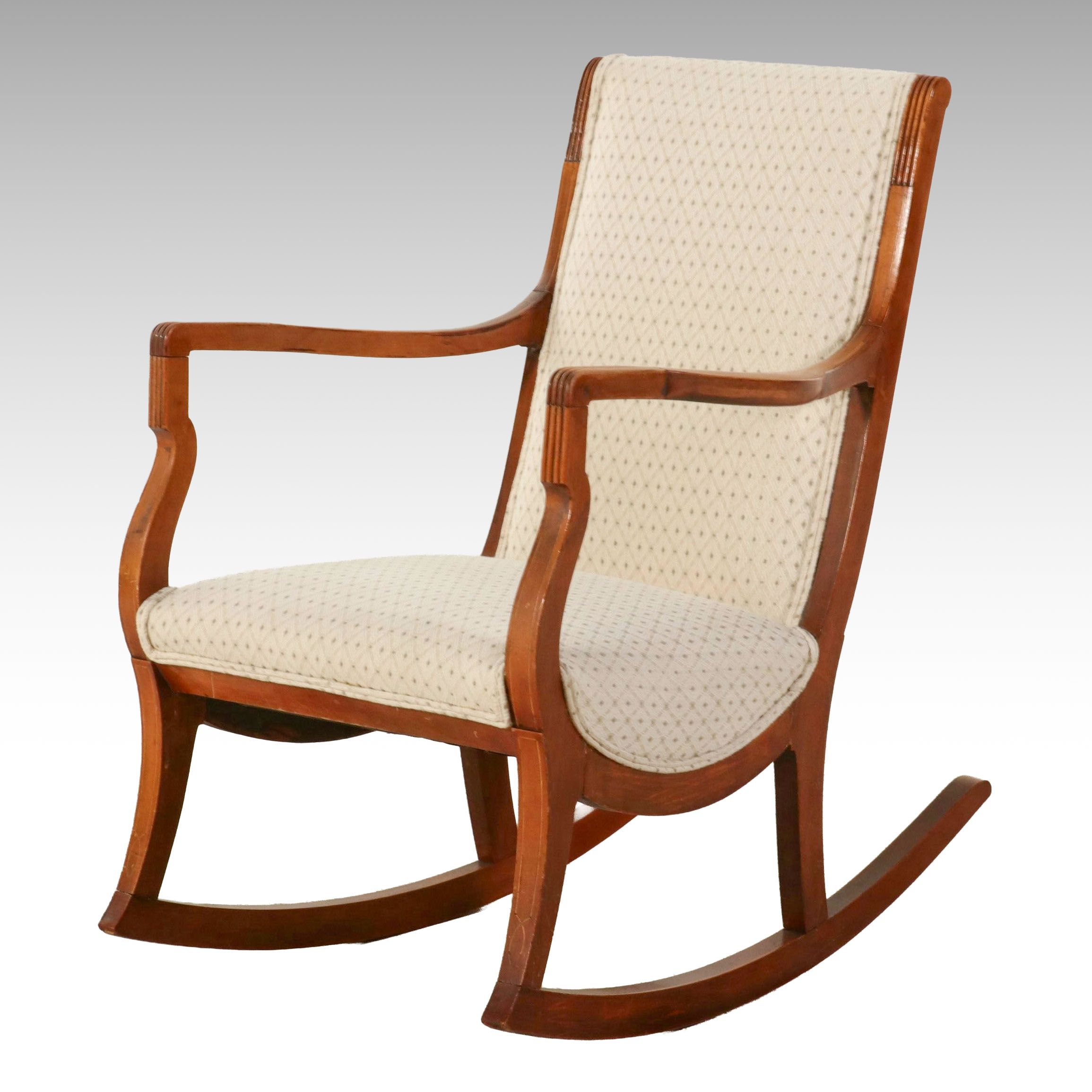 Traditional Upholstered Wooden Rocking Chair, Late 20th Century
