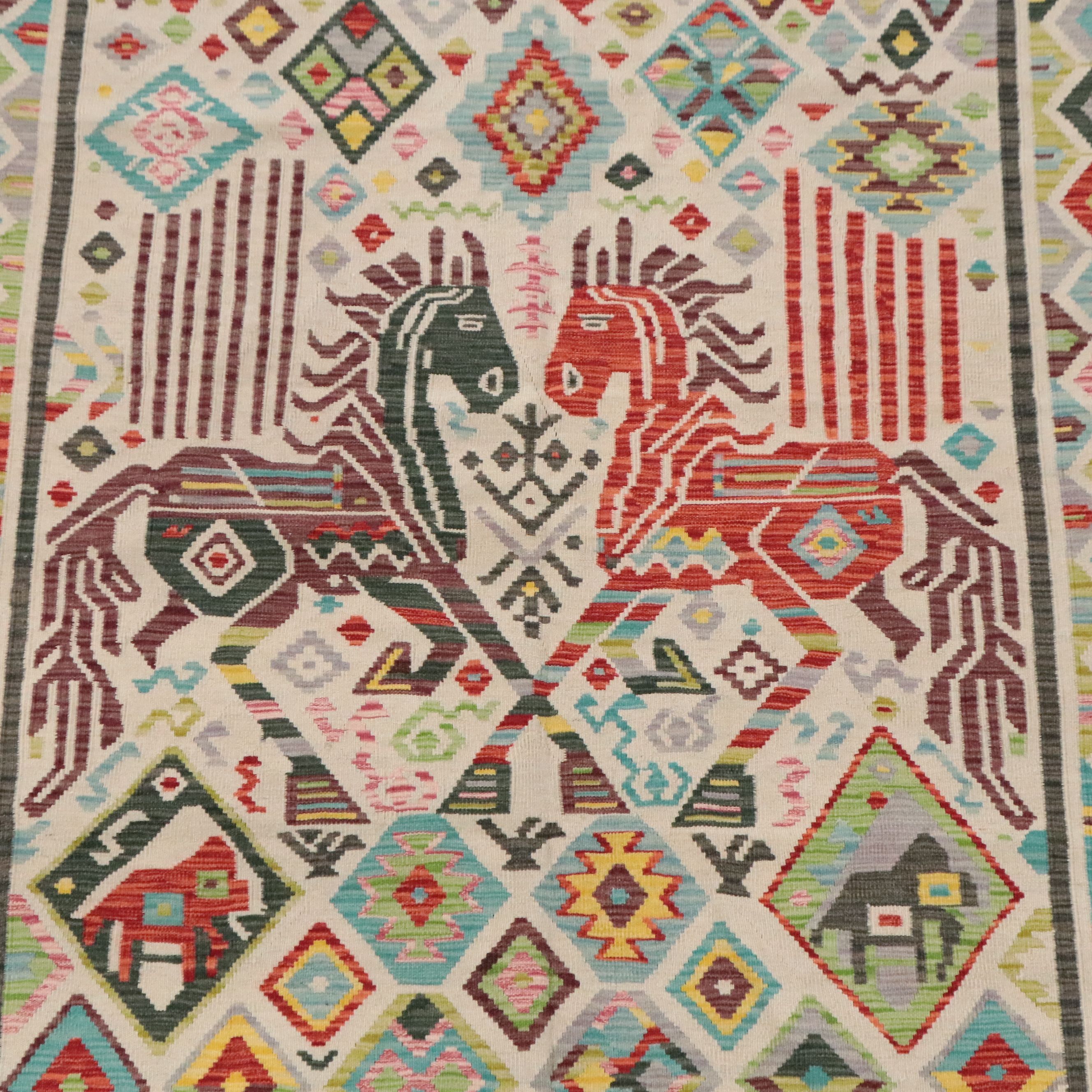 6'1 x 7'7 Handwoven Pakistani Pictorial Kilim Area Rug