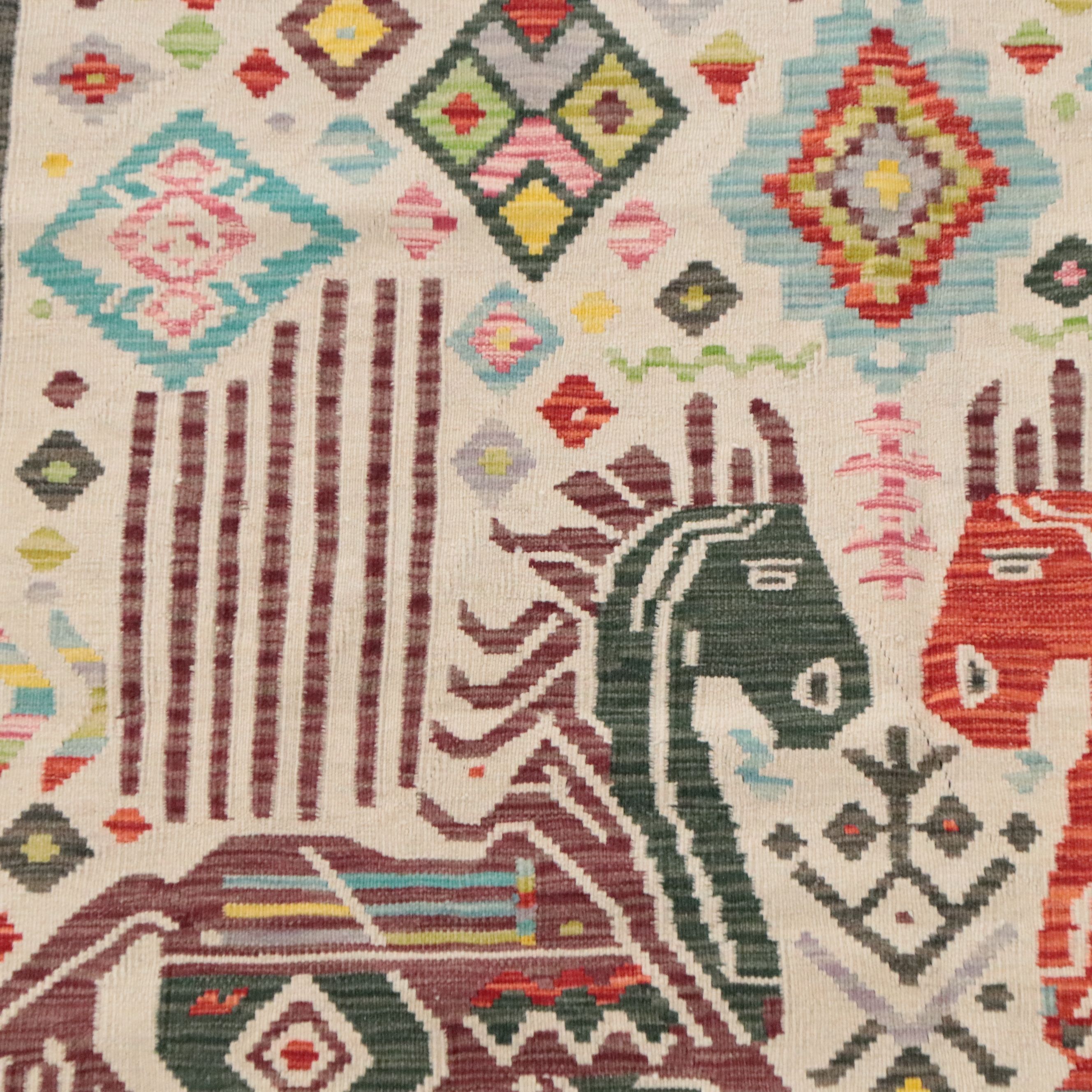 6'1 x 7'7 Handwoven Pakistani Pictorial Kilim Area Rug