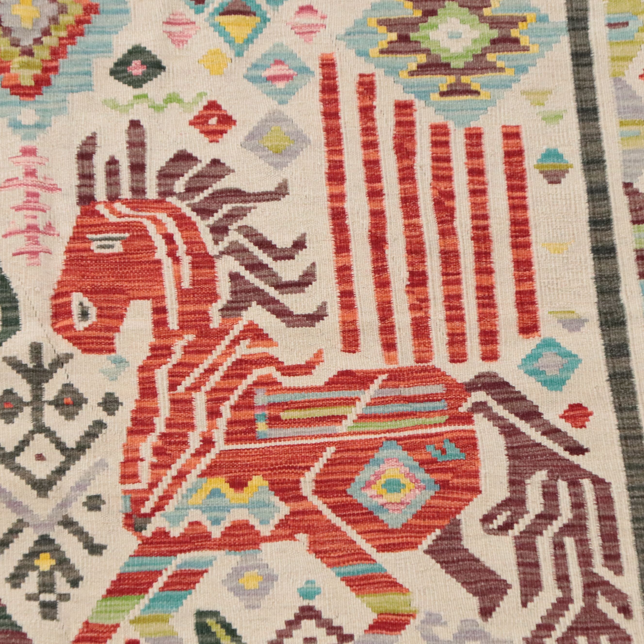 6'1 x 7'7 Handwoven Pakistani Pictorial Kilim Area Rug