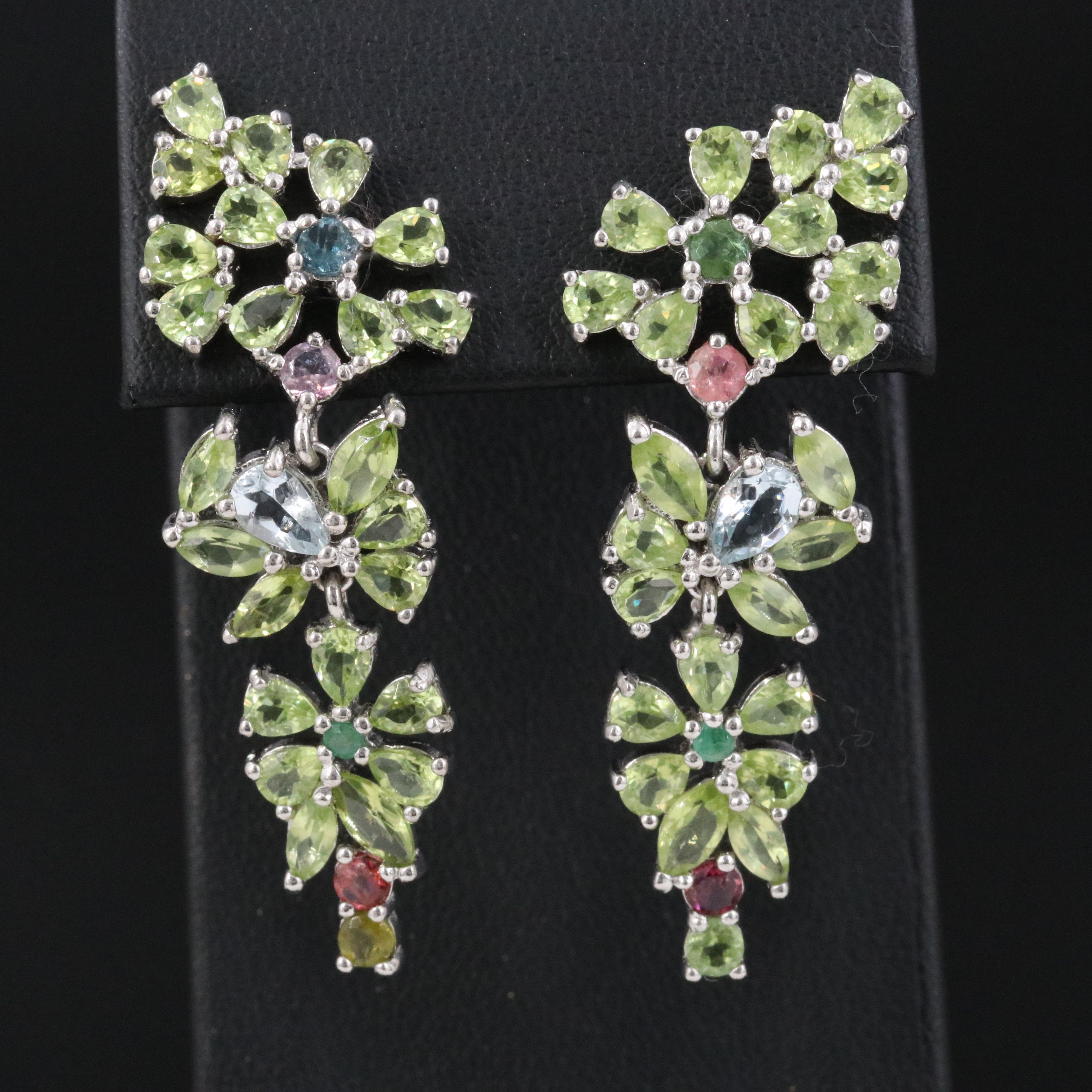 Sterling GemstoneTrailing Floral Earrings Including Peridot
