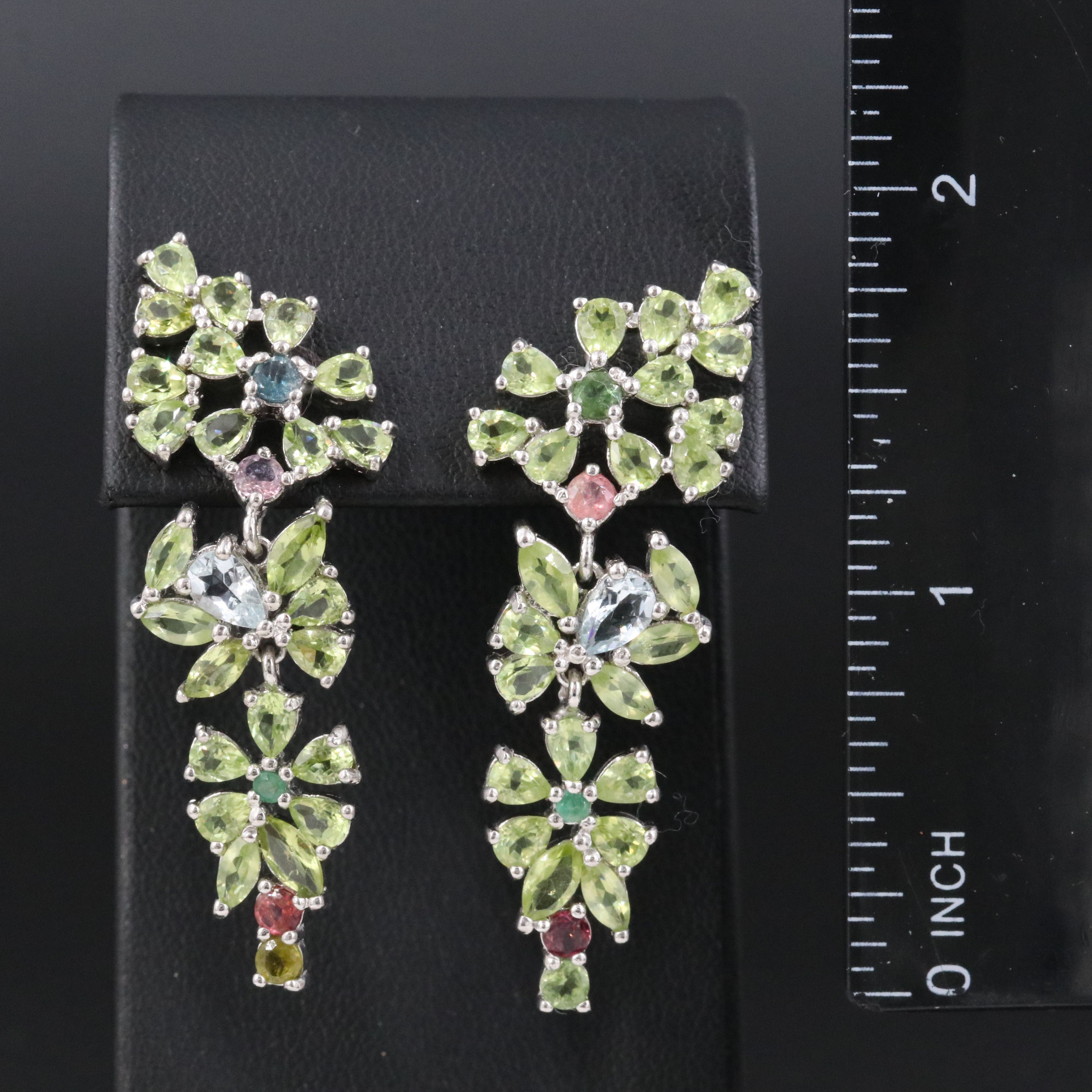 Sterling GemstoneTrailing Floral Earrings Including Peridot