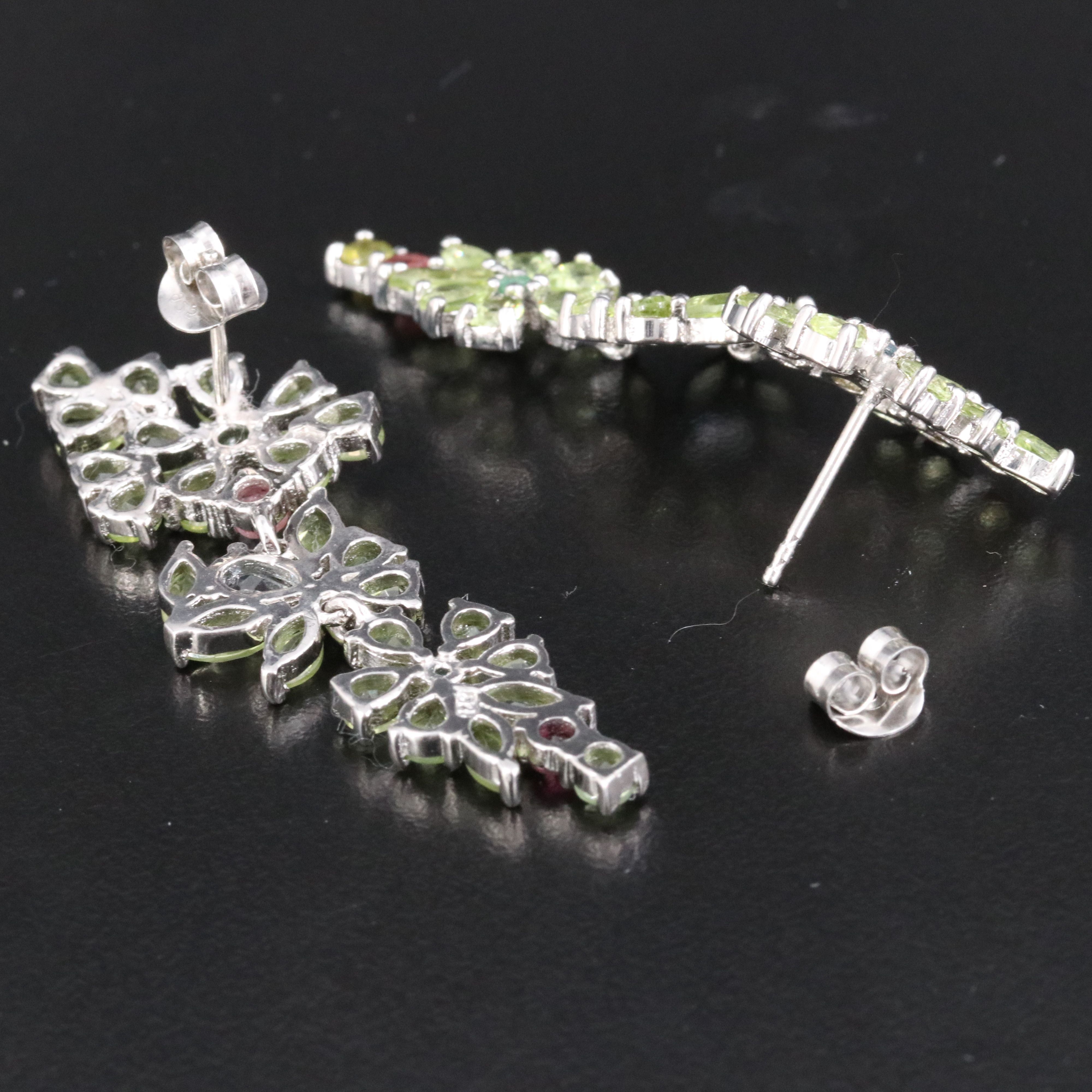 Sterling GemstoneTrailing Floral Earrings Including Peridot