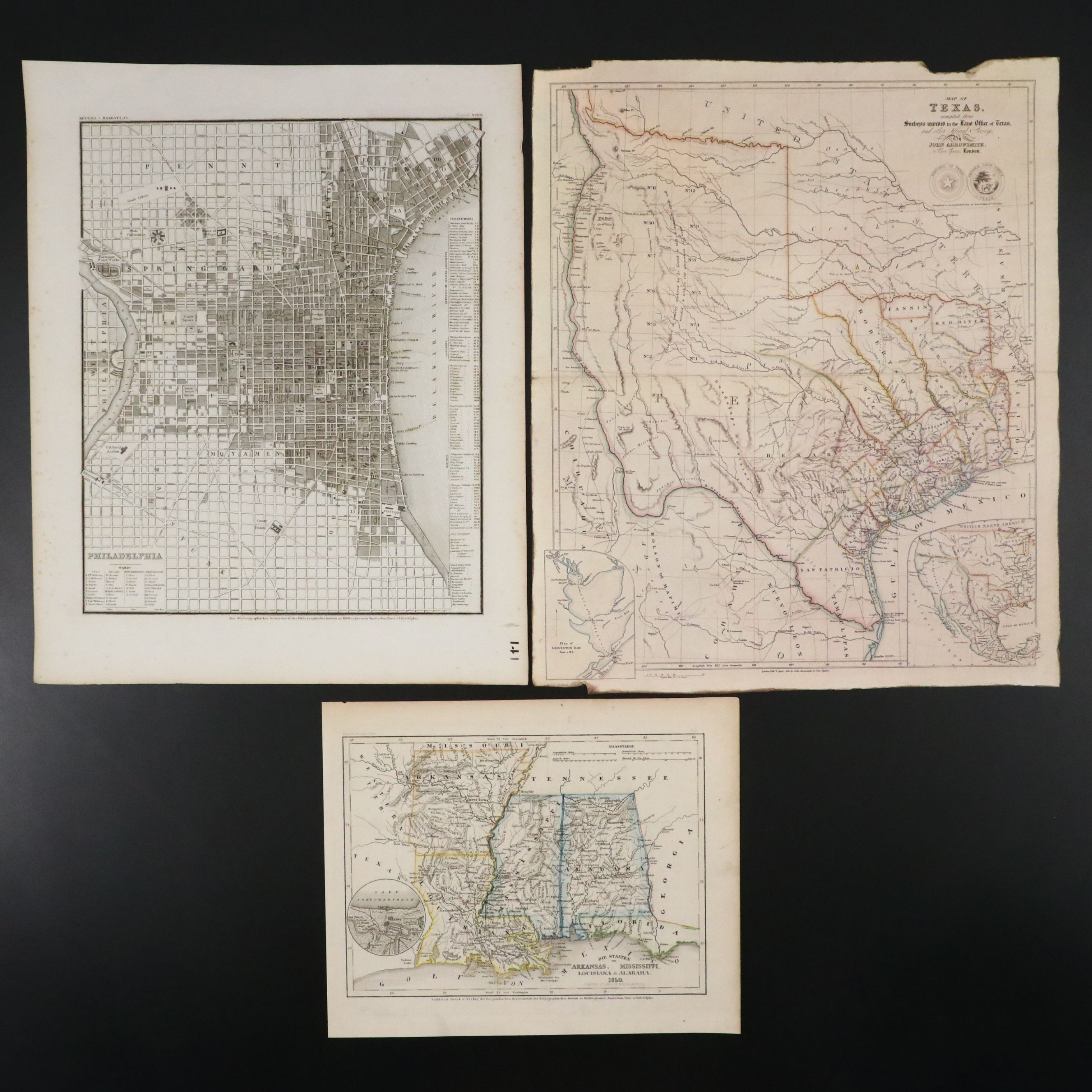 Joseph Meyer "Philadelphia" and Other Map with Antiqued Replica Map of Texas