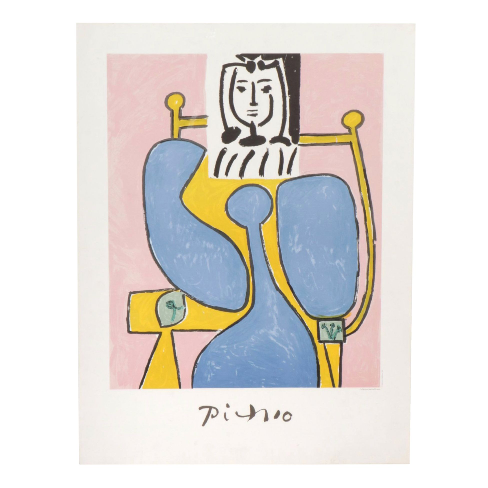 Color Lithograph After Pablo Picasso "Femme Assise a la Robe Bleu", 1981