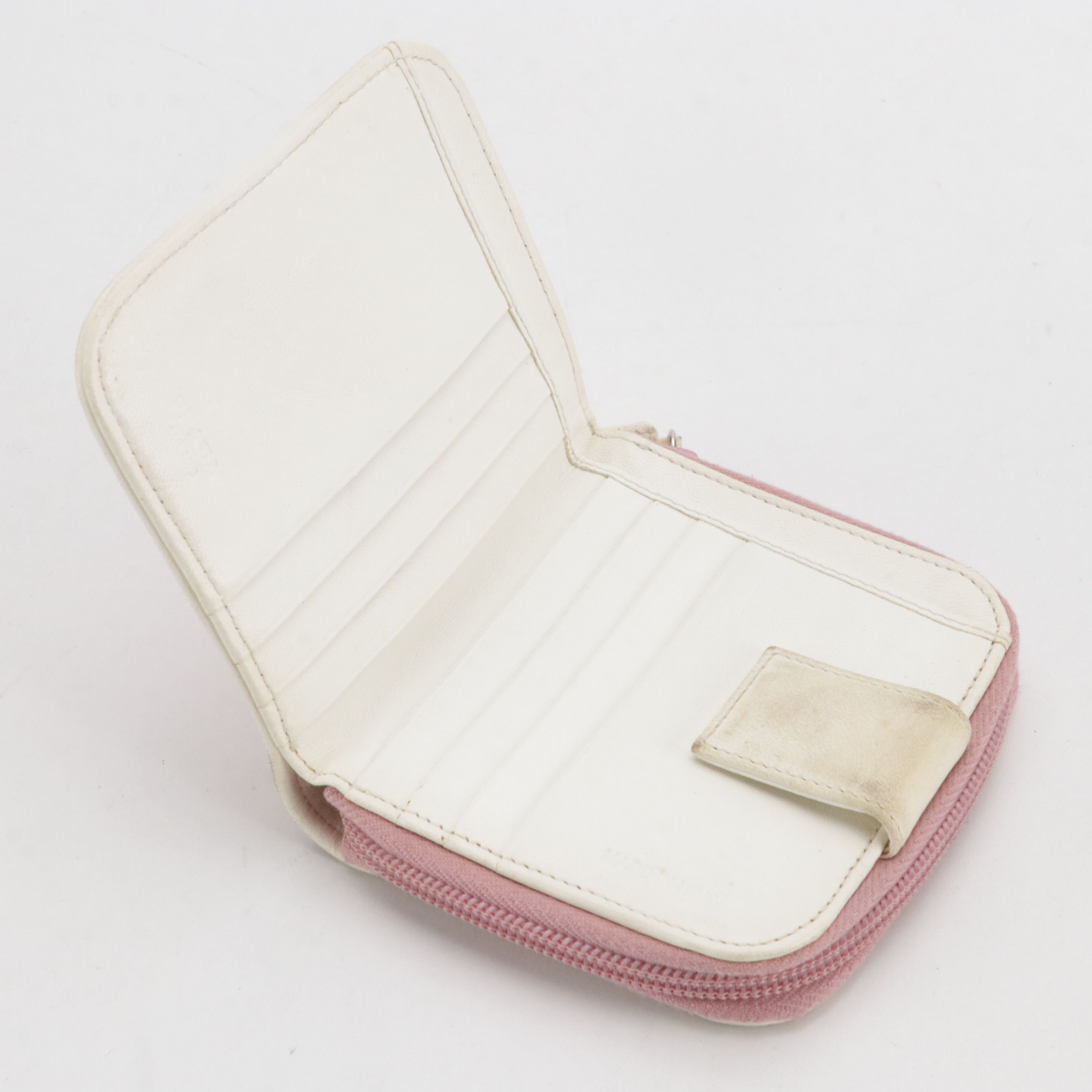 Prada Bifold Compact Wallet in Light Pink Tessuto Nylon and White Leather