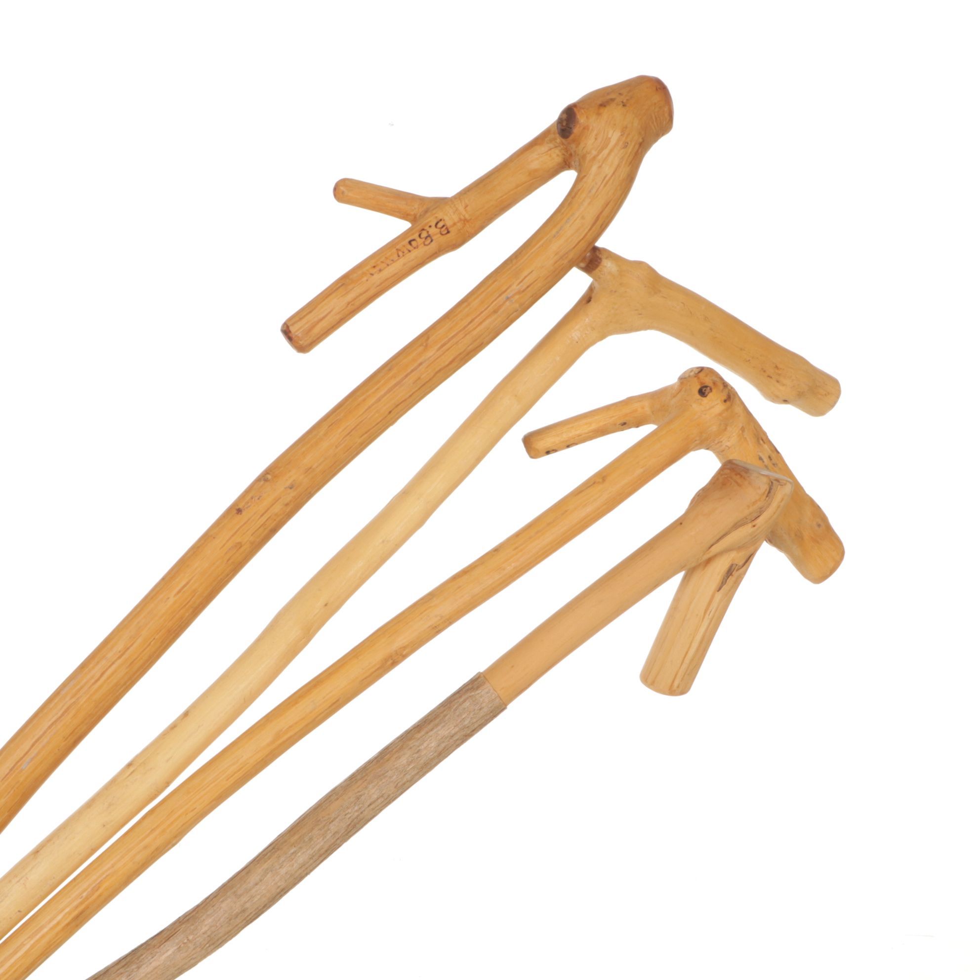 Rustic Hand Carved Wooden Walking Sticks with Forked Handles