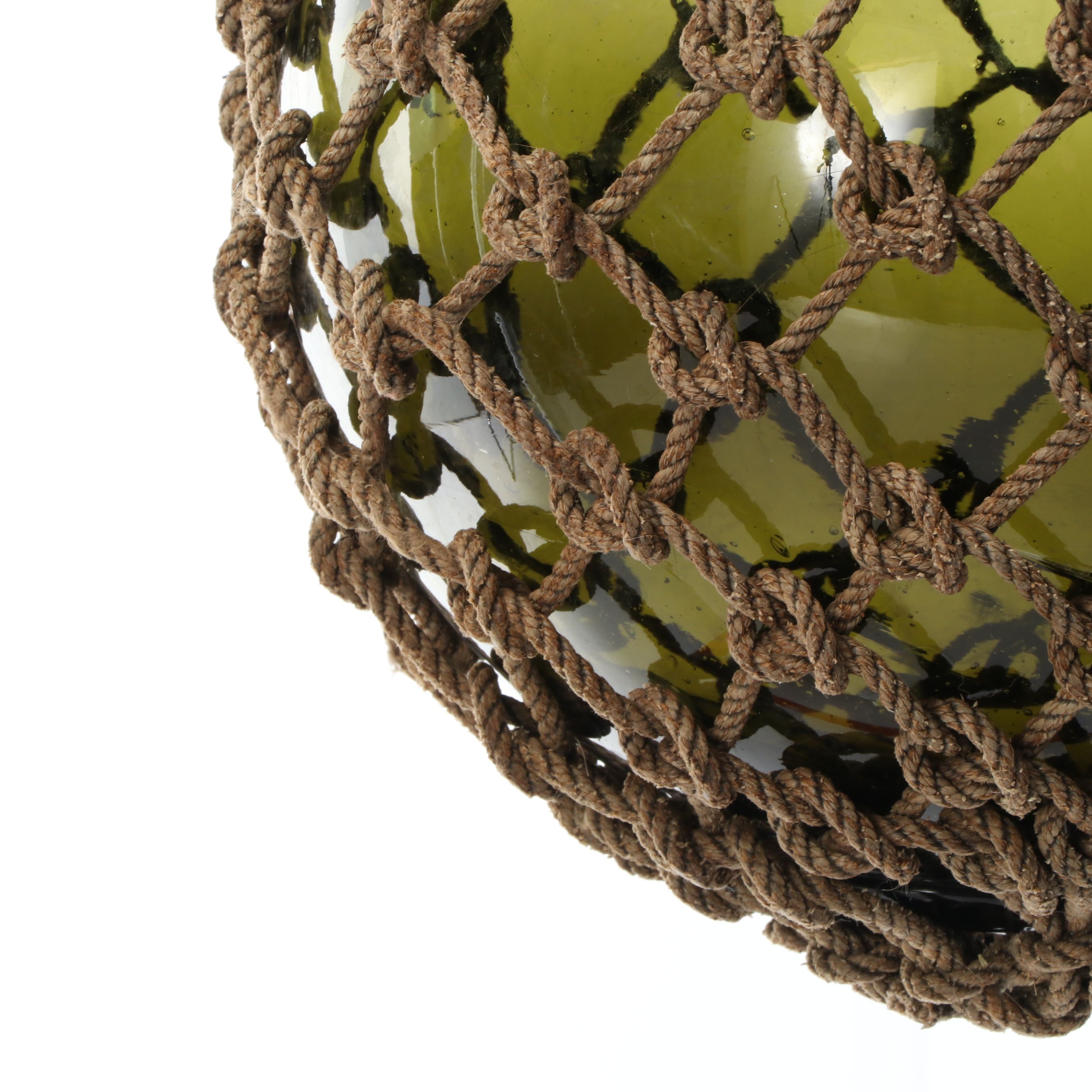 Green Glass Fishing Float with Rope Netting