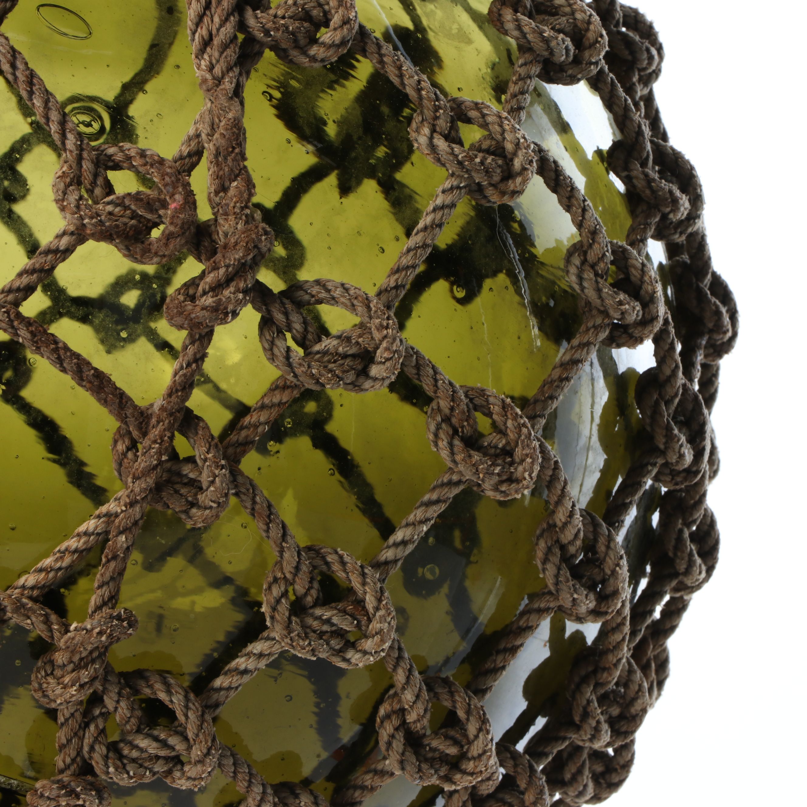 Green Glass Fishing Float with Rope Netting