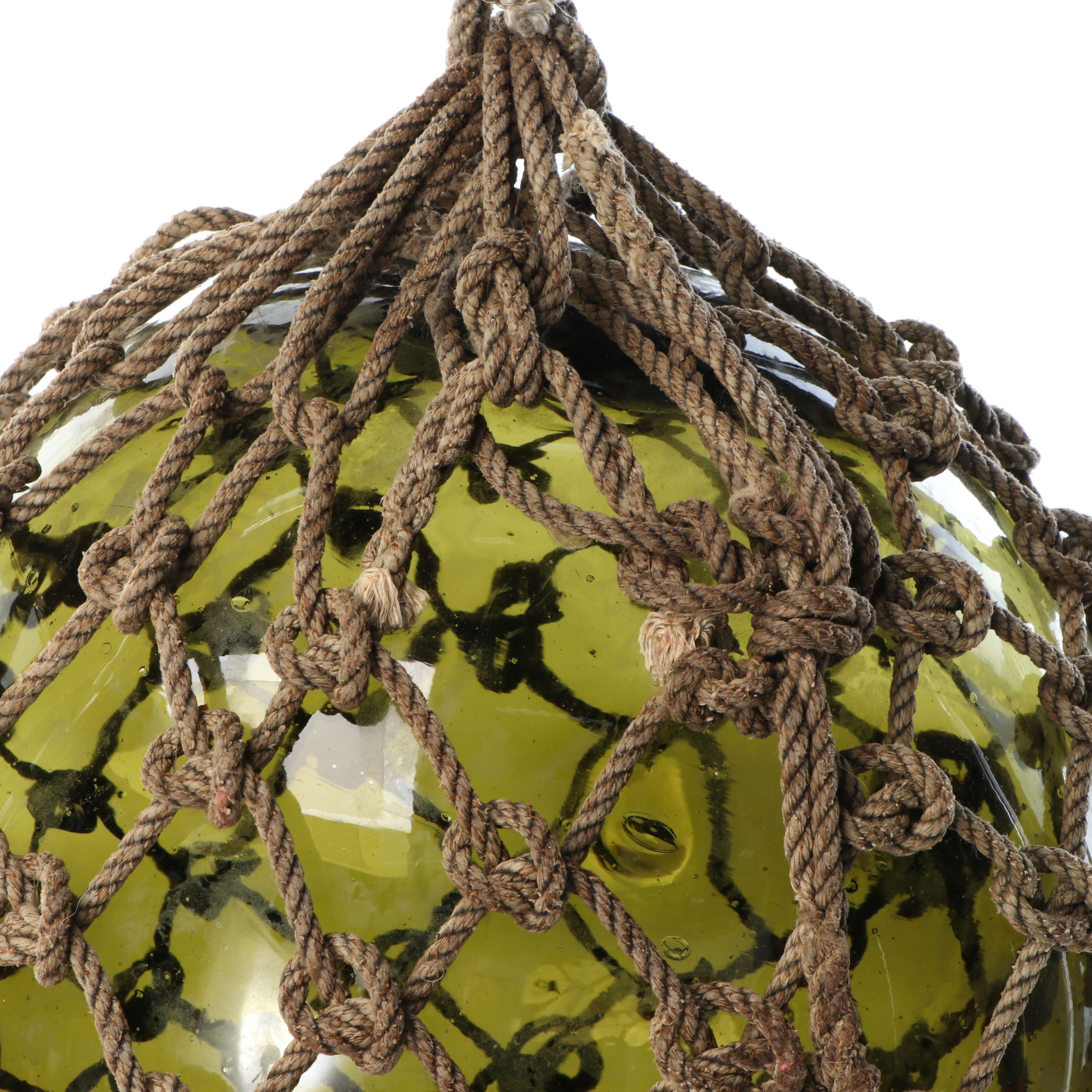 Green Glass Fishing Float with Rope Netting