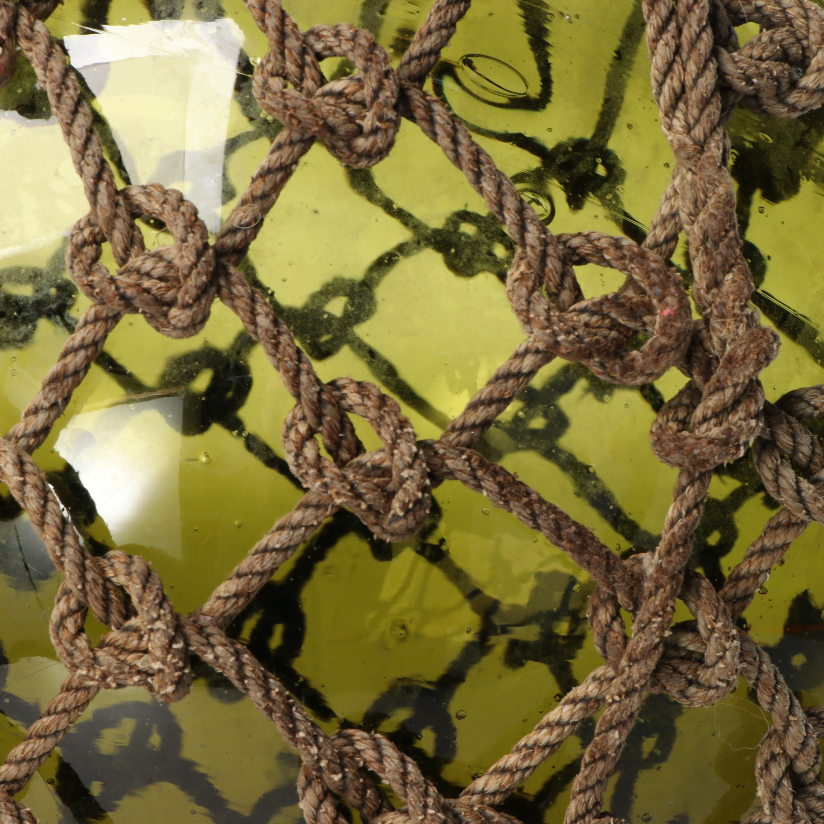 Green Glass Fishing Float with Rope Netting